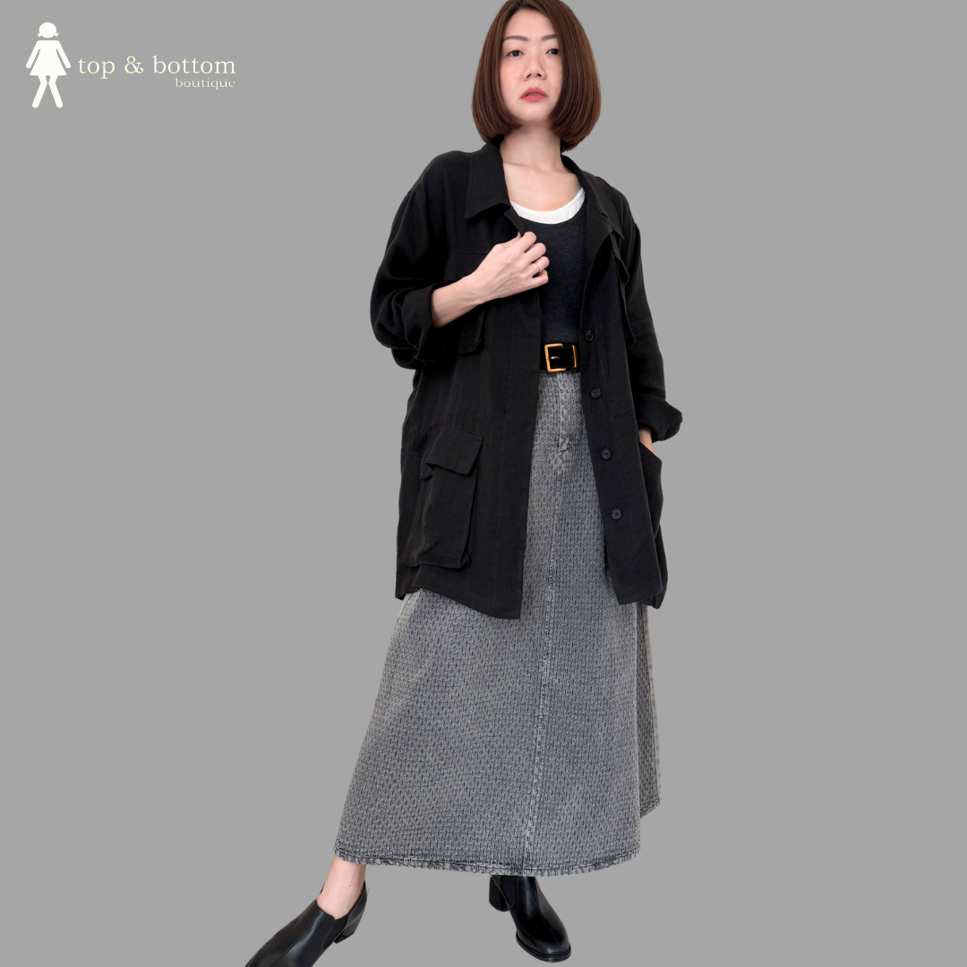LONG SLEEVE SOFT LINEN POCKET LONG JACKET