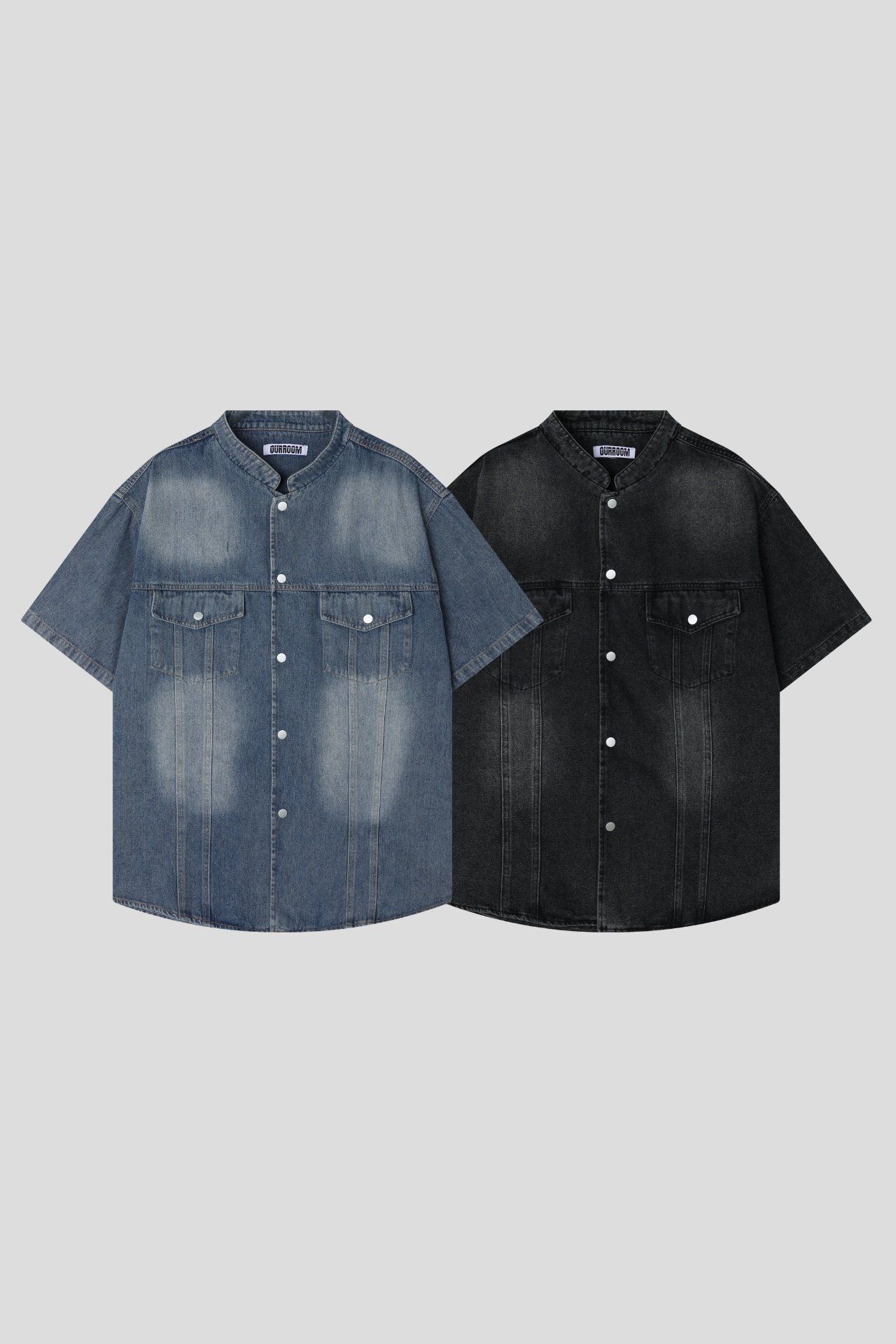 洗水企領牛仔短袖恤衫 OUR ROOM-113S