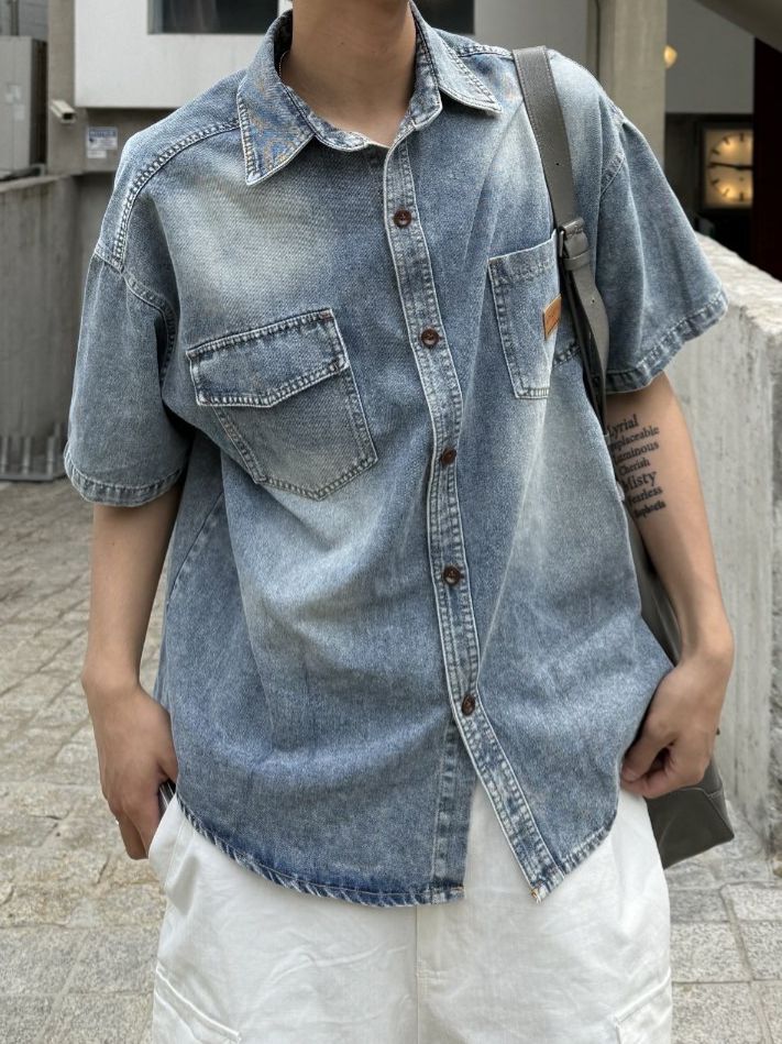 洗水淨色牛仔短袖恤衫 OUR ROOM-114S