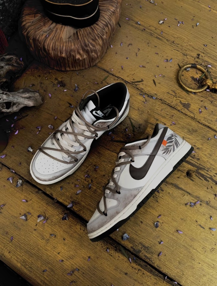 【訂製鞋款】Nike Dunk Low 羽毛 棕 白 作舊 休閒鞋 HF5441102(TeamA-羽毛S-BOX)