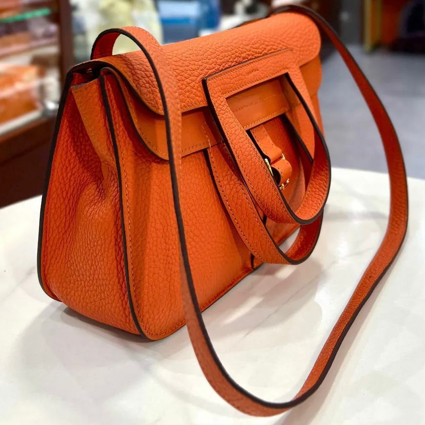 95%NEW二手HERMES HALZAN 25 Y刻 愛馬仕橙TC皮/金扣 ORANGE/GHW #香榭站正品