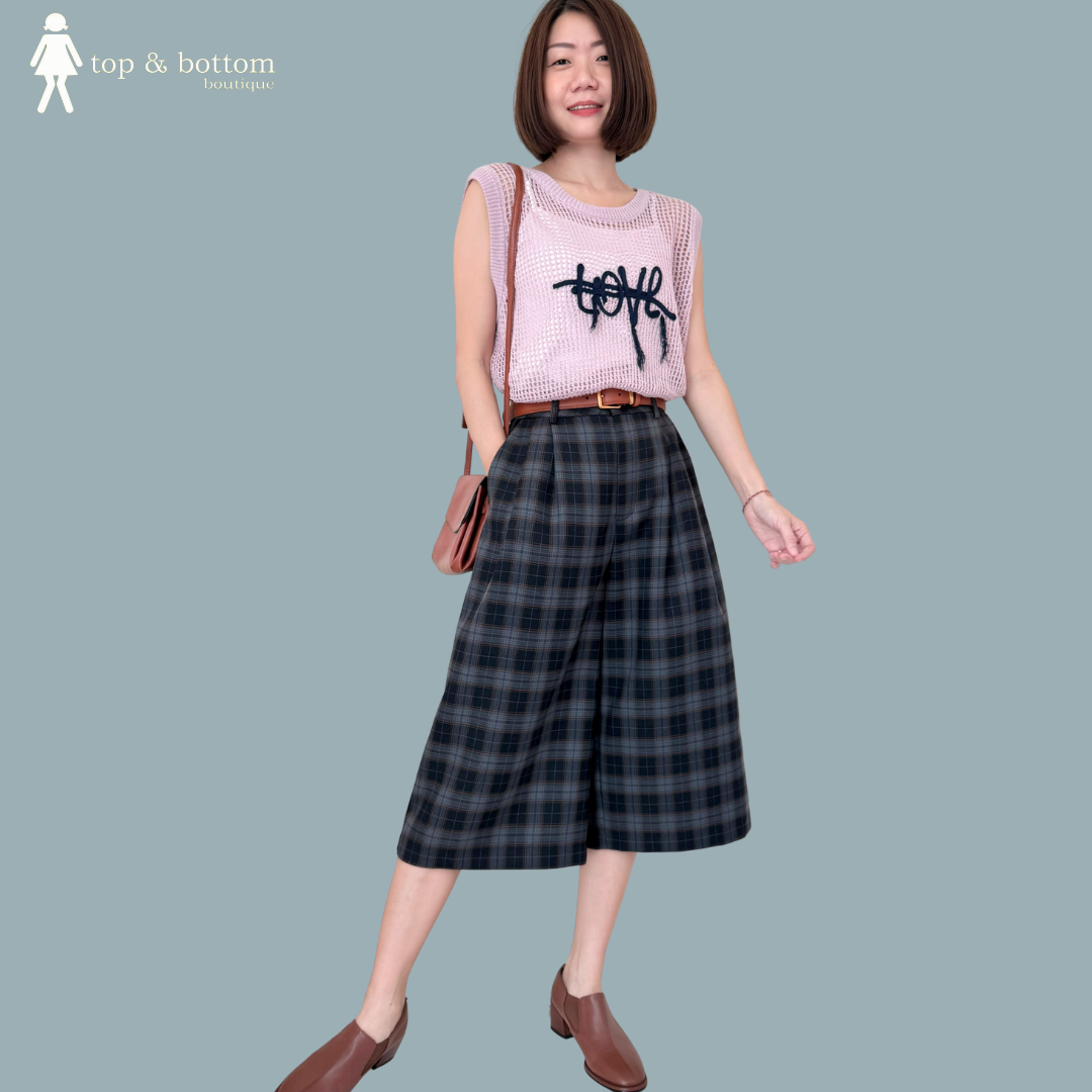 CHECKED 3 QUARTER WIDE LEG PANT