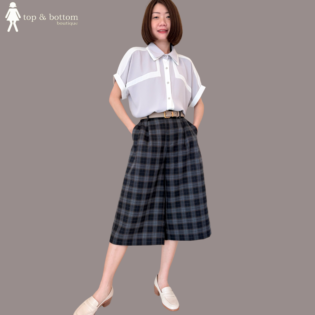 CHECKED 3 QUARTER WIDE LEG PANT