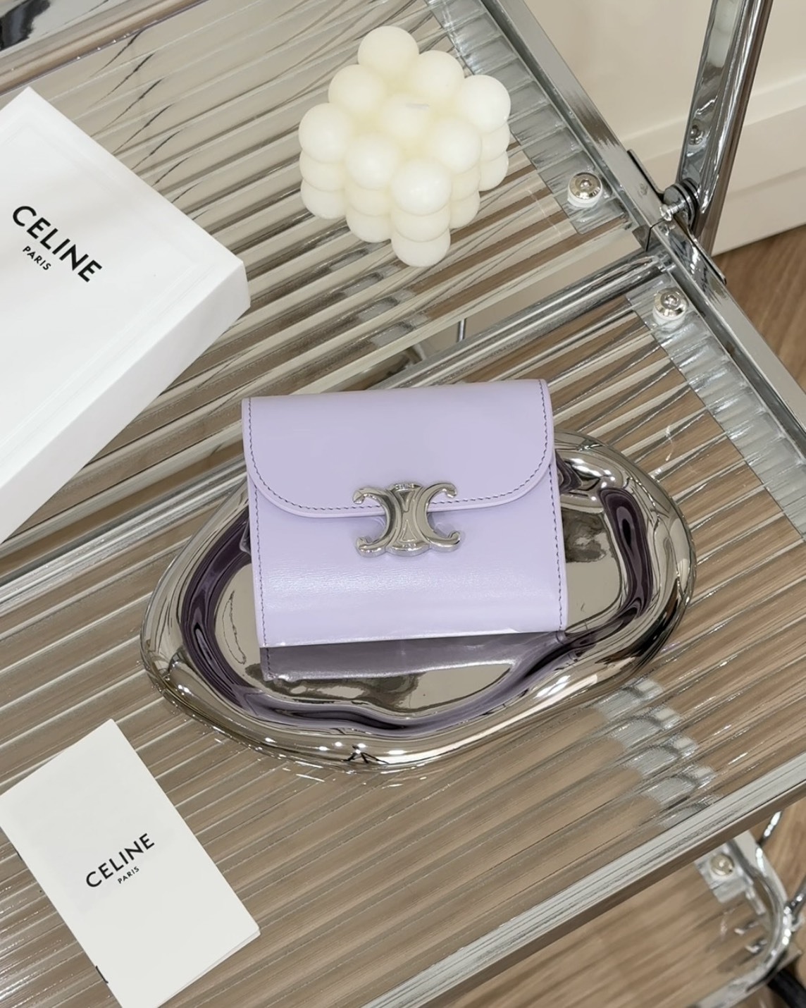 CELINE｜凱旋門短夾 淡紫色銀扣