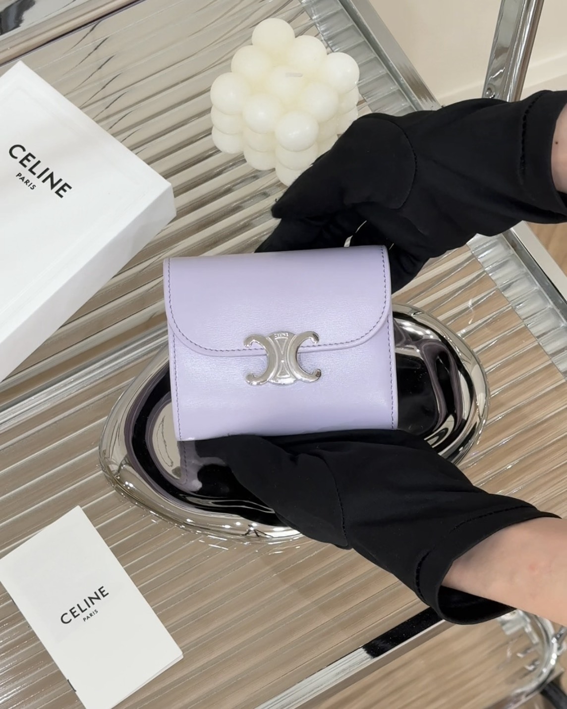 CELINE｜凱旋門短夾 淡紫色銀扣