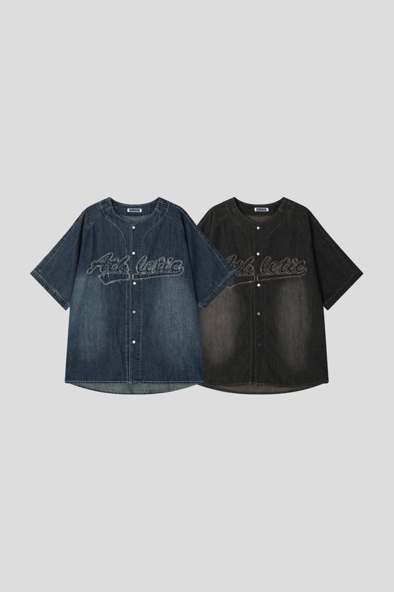 英文字開胸牛仔短袖Tee OUR ROOM-122S