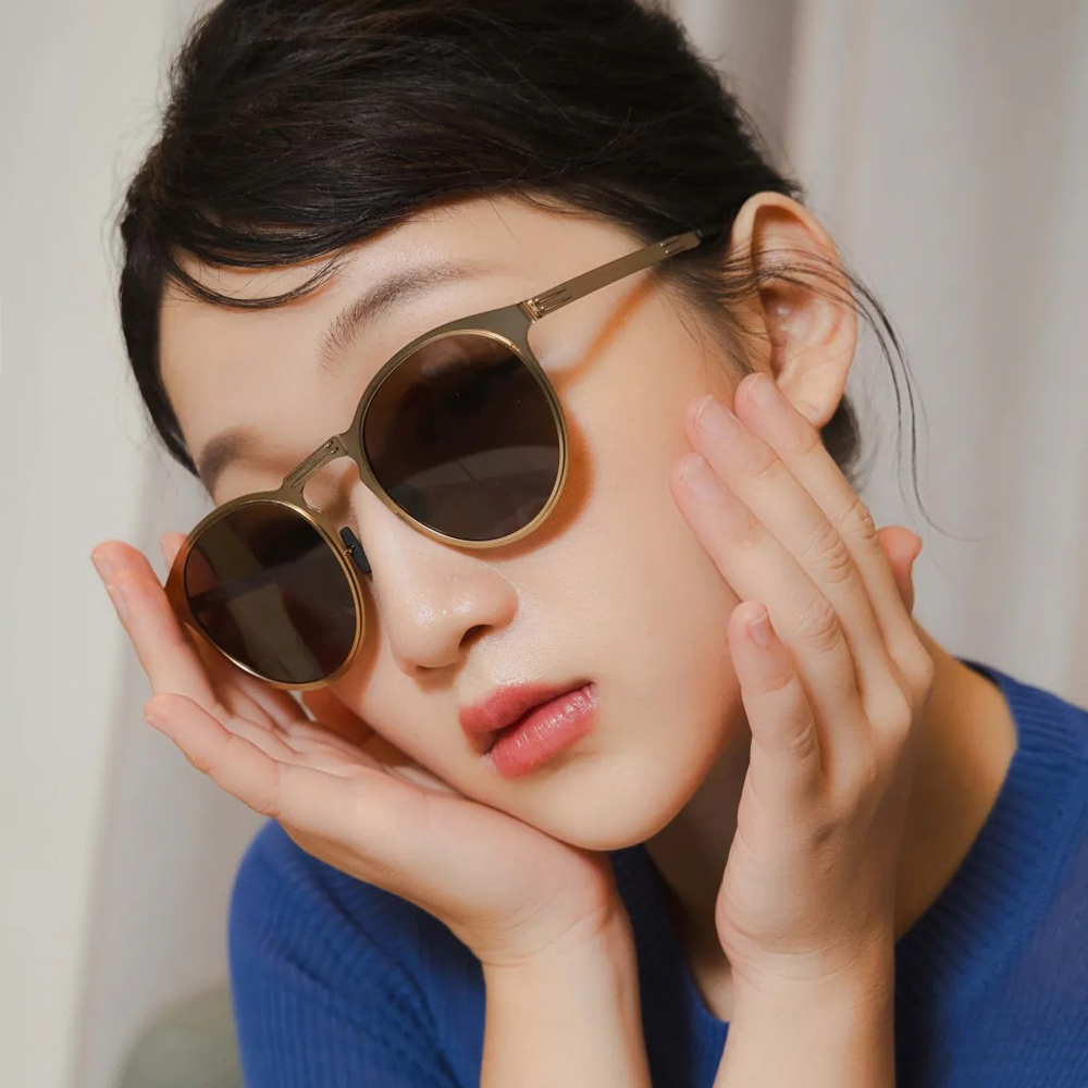 【KlassiC.】FM001 C3 (卡其框 咖鏡片) 金屬摺疊圓框太陽眼鏡#阮經天同款♣