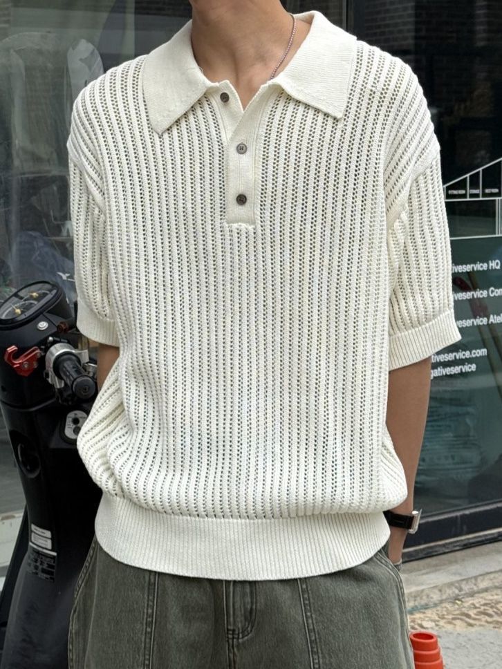 直紋短袖針織線Polo TeeOUR ROOM-130T