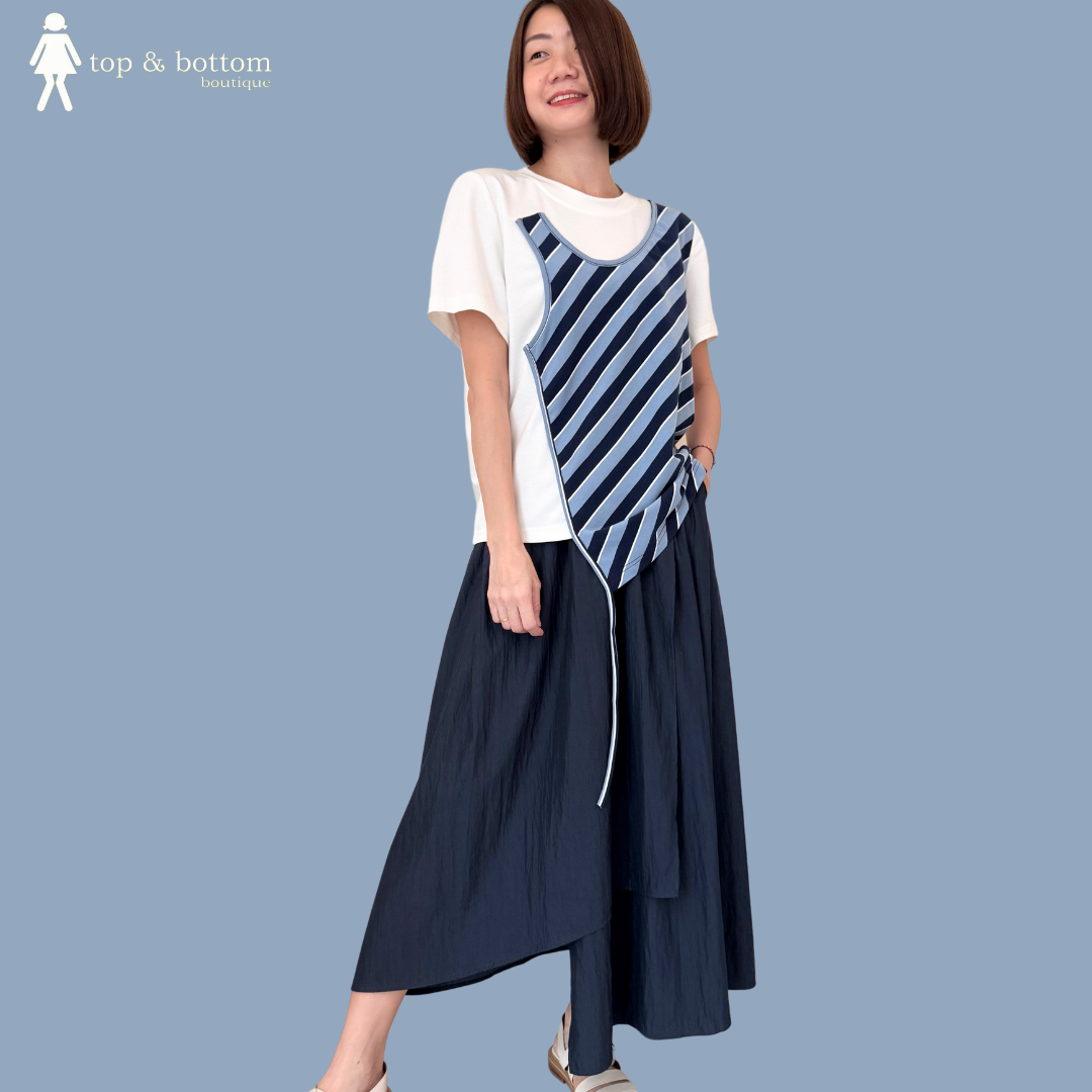 SHORT SLEEVE WHITE TEE WITH STRIPED OUTER