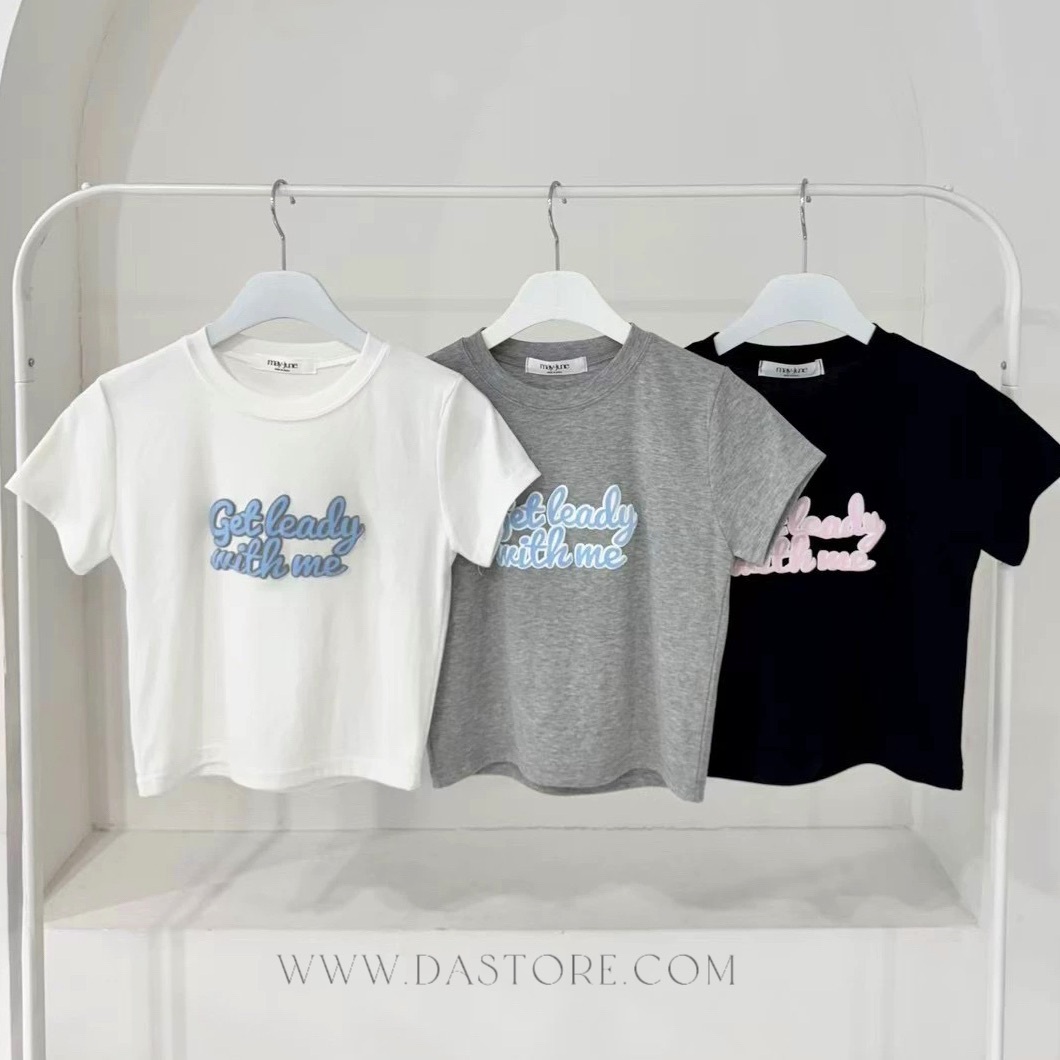 撞色草寫字母短棉TEE/三色