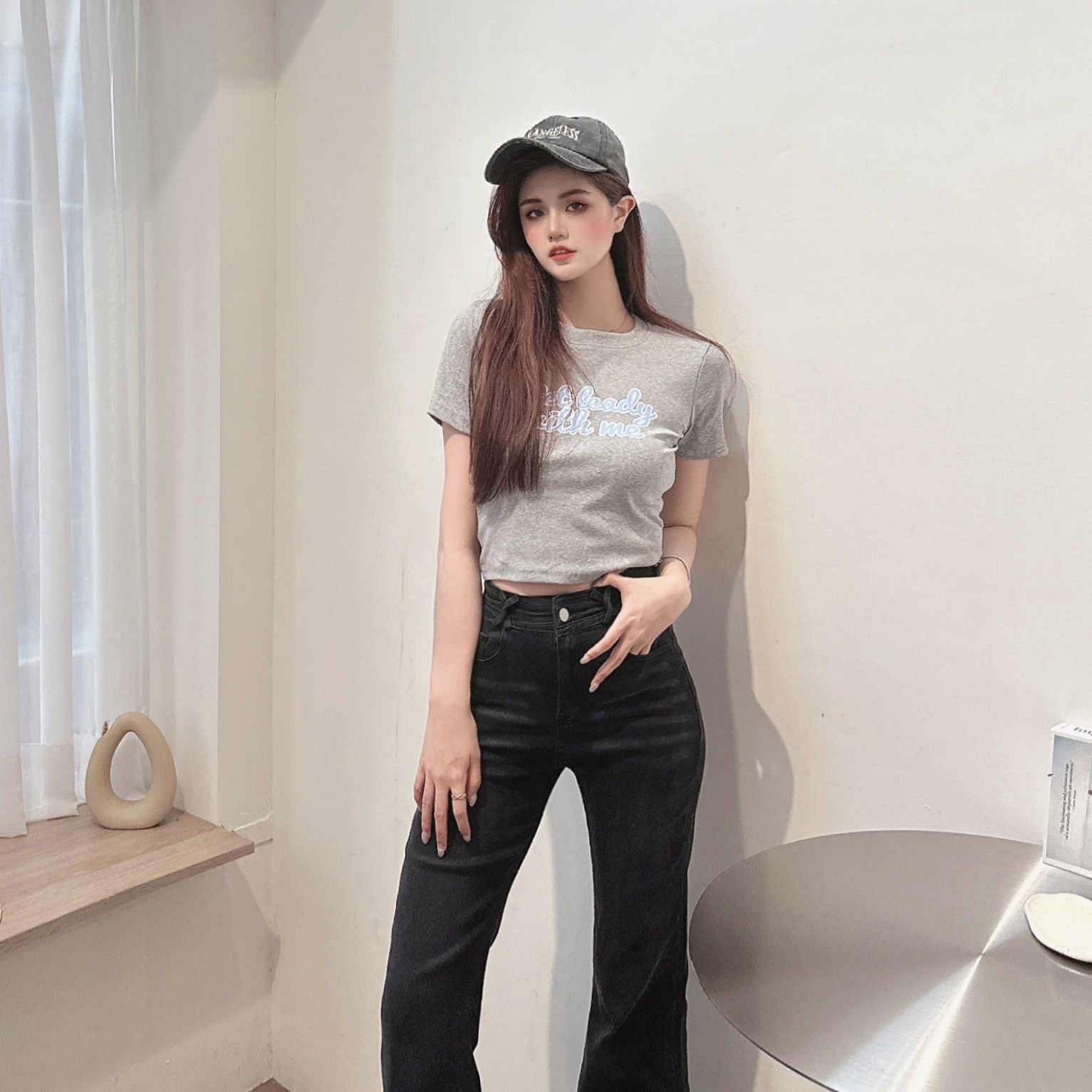 撞色草寫字母短棉TEE/三色