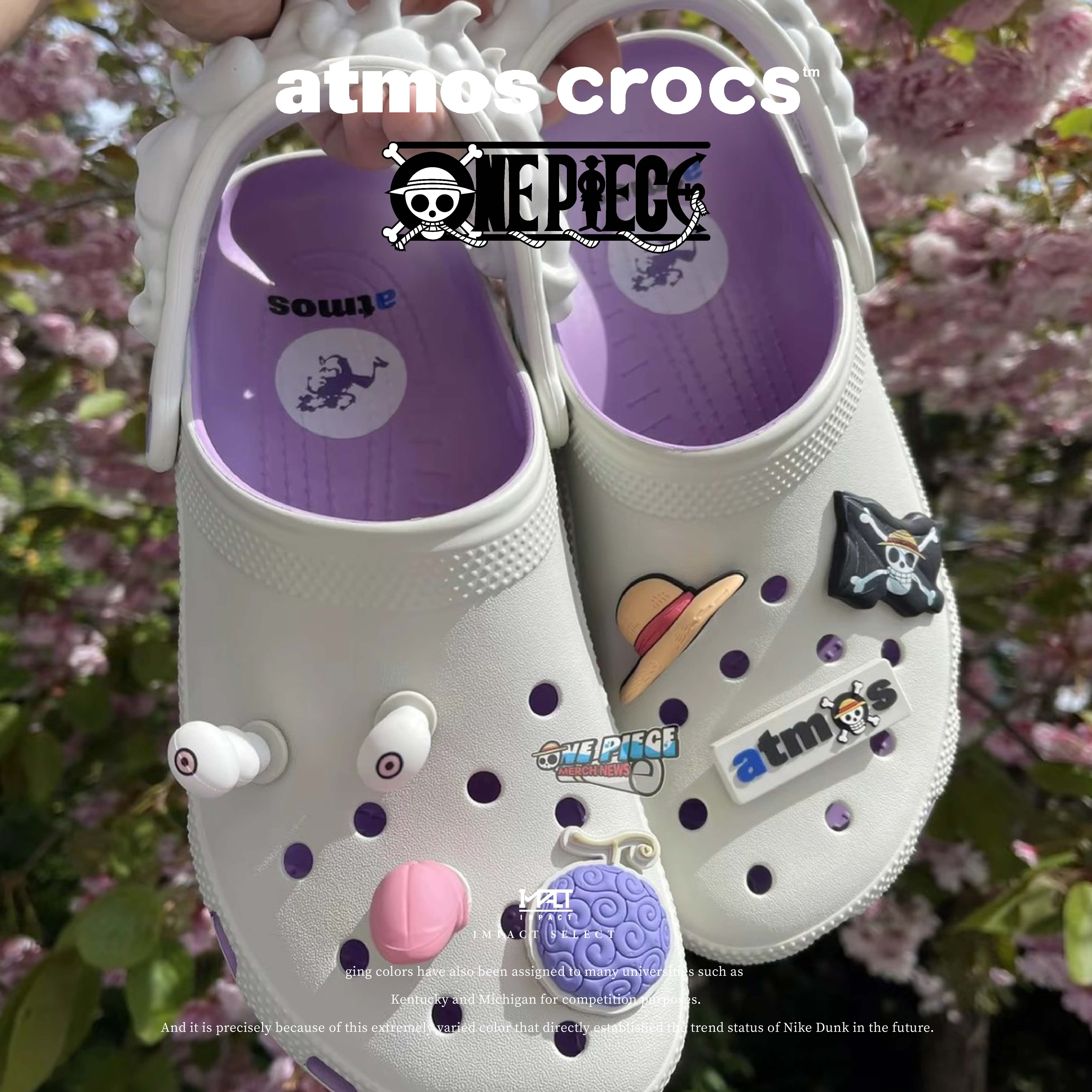 《航海王》x atmos x Crocs 三方聯名  Classic Clog 魯夫五檔 白紫 洞洞鞋 211181-5PR