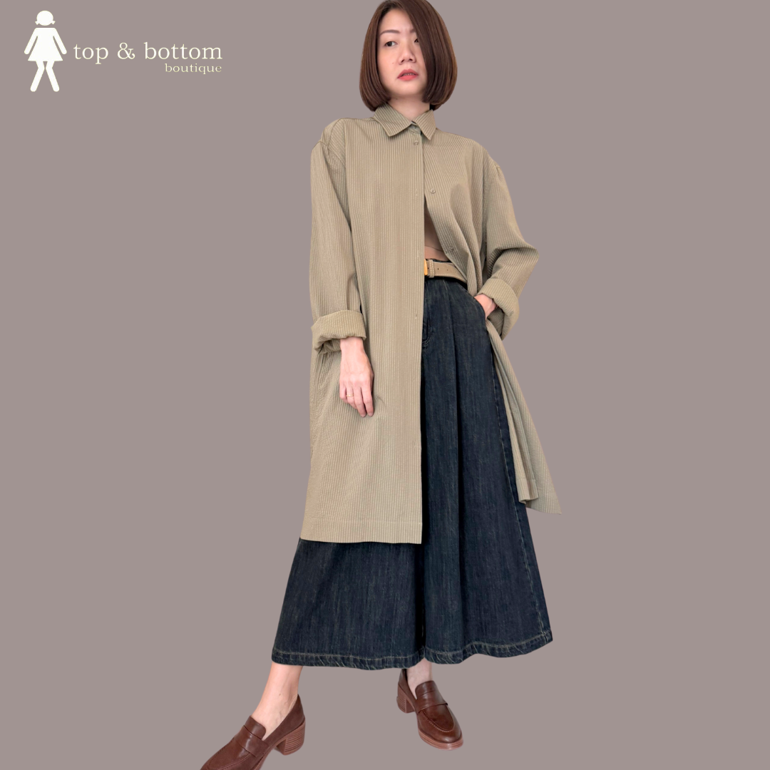 LONG SLEEVE EMBOSSED STRIPED SHIRT DRESS