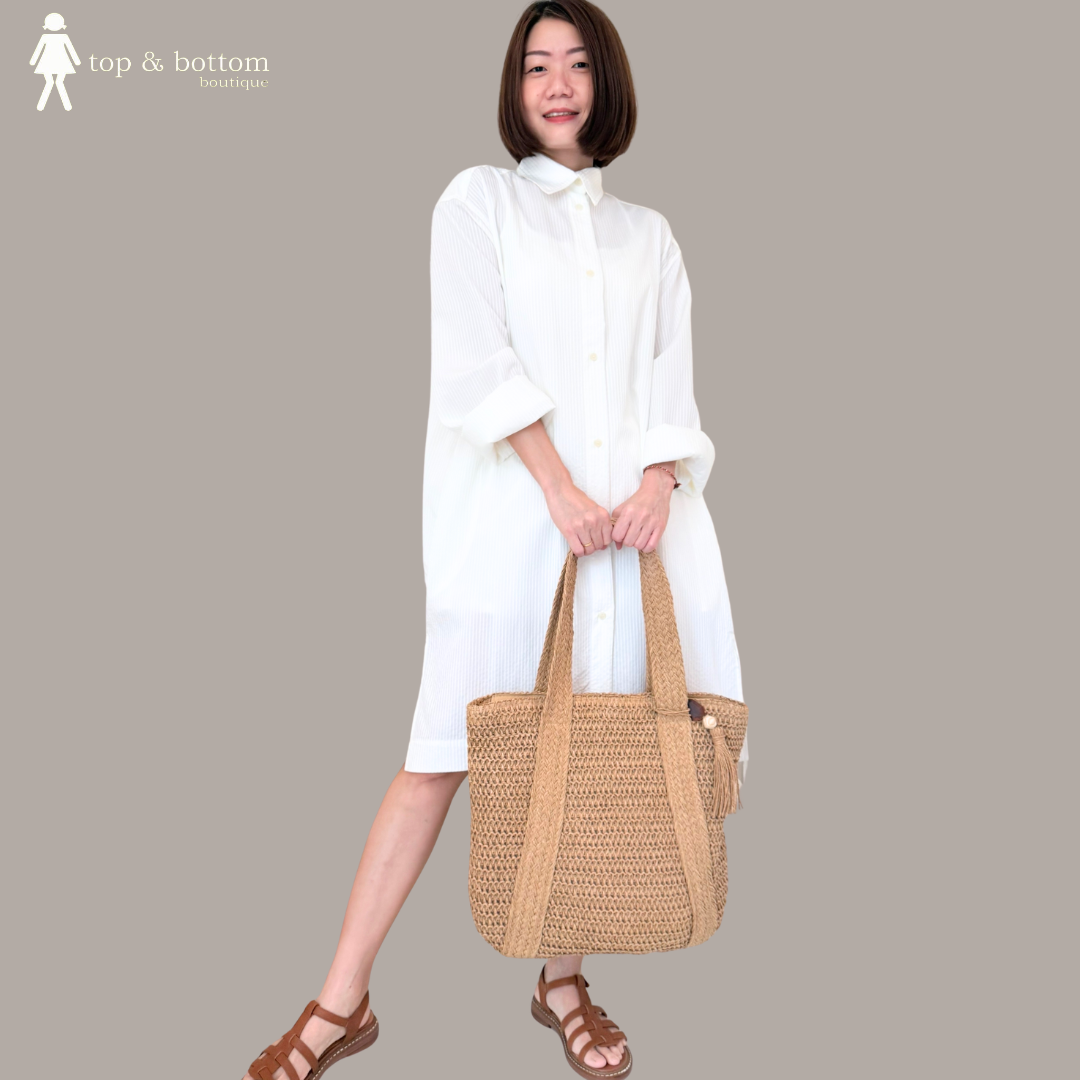 LONG SLEEVE EMBOSSED STRIPED SHIRT DRESS