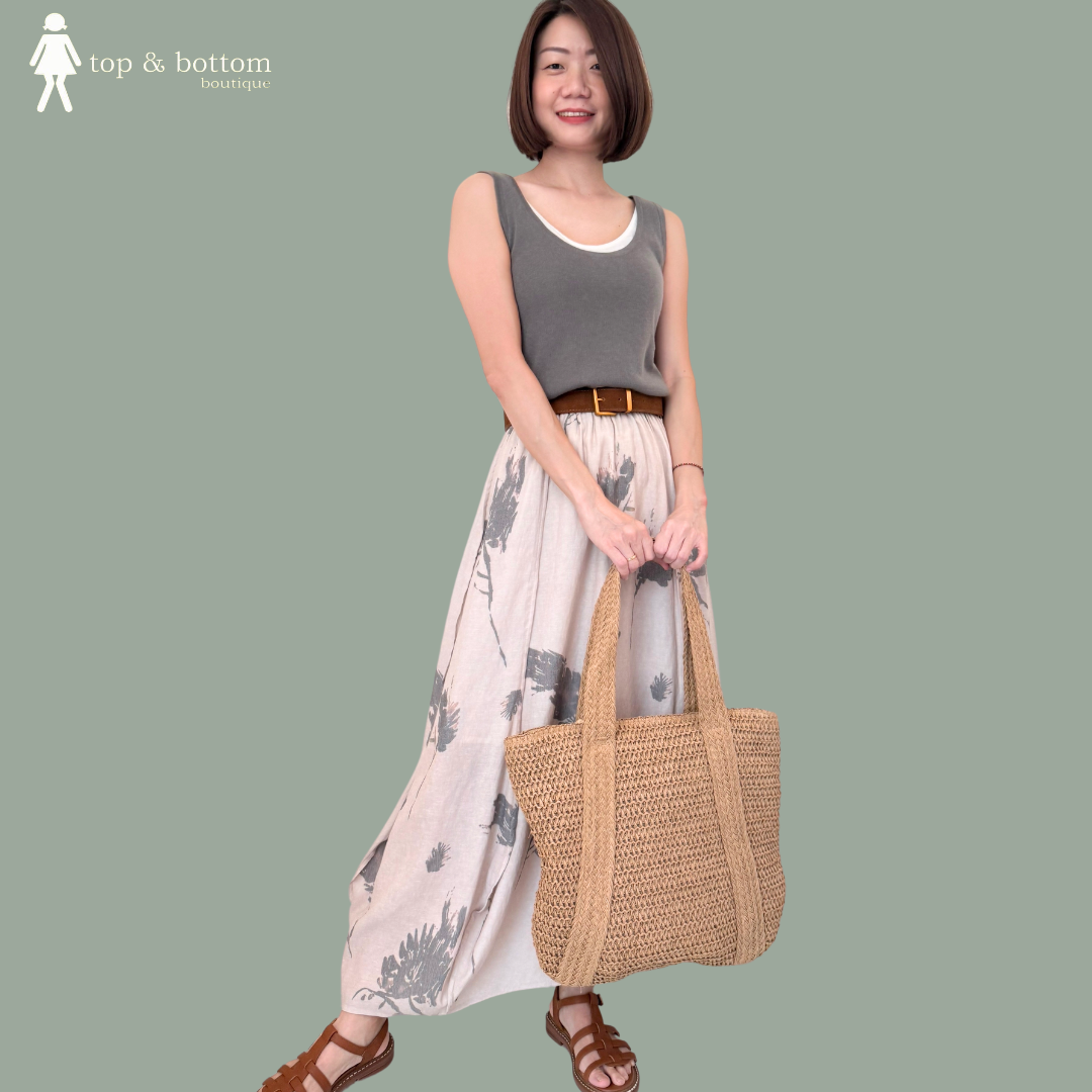 SOFT LINEN FLORAL PRINTED SHIRT & SKIRT SET SUIT