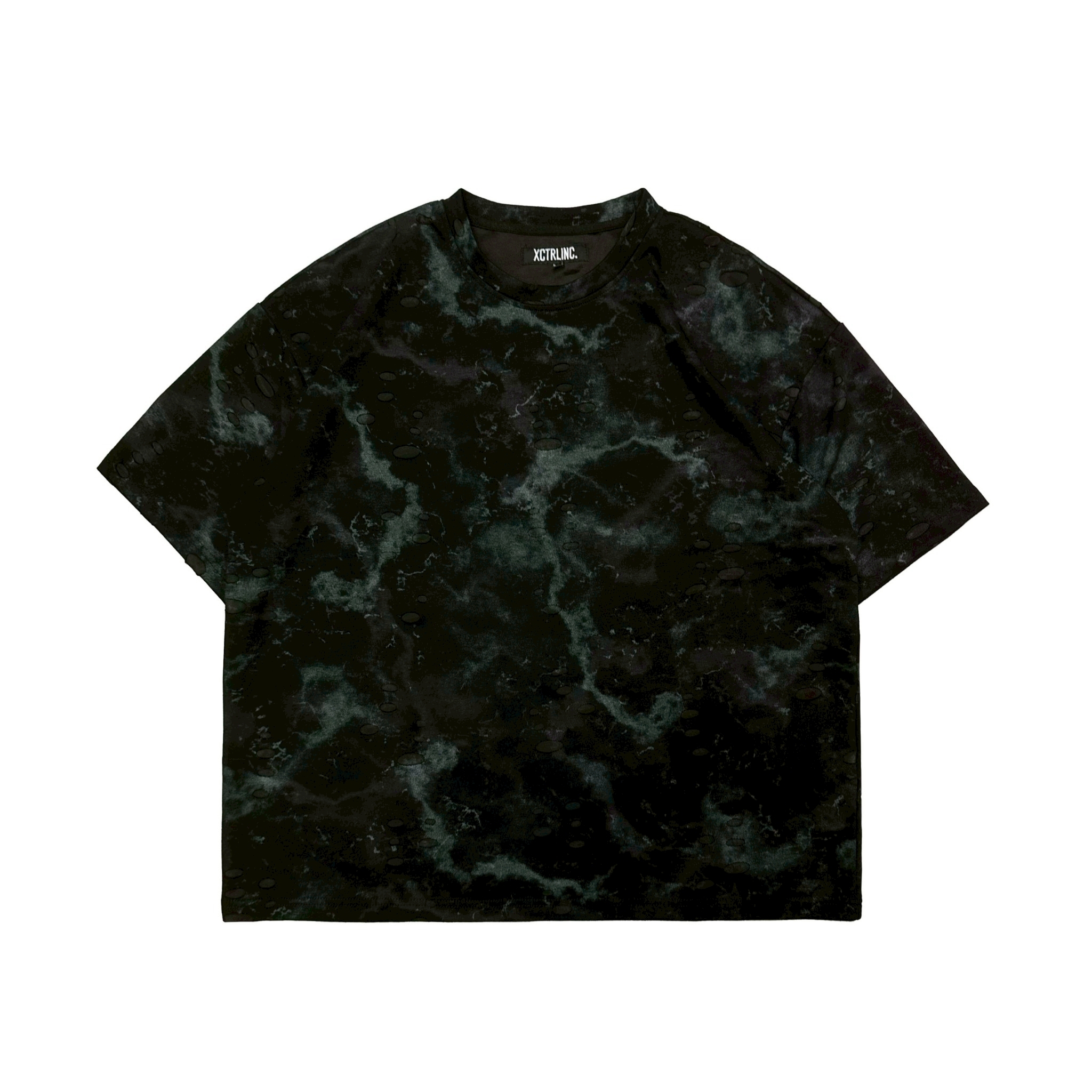 XCTRL 破壞潑漆染寬版短T-黑