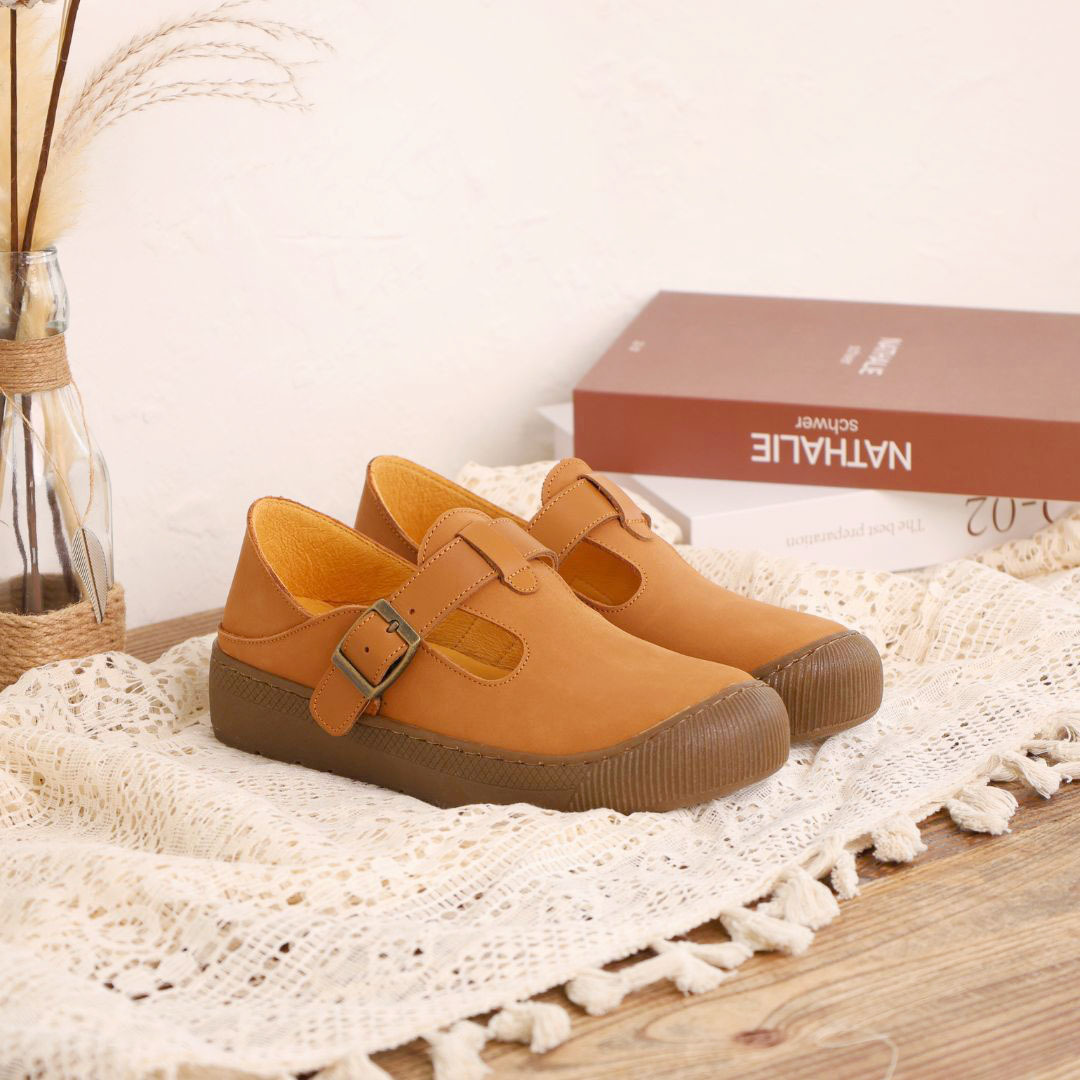 木沐 - 日系勃肯鞋 卡其棕(真皮女鞋/乳膠鞋墊/久站不累)