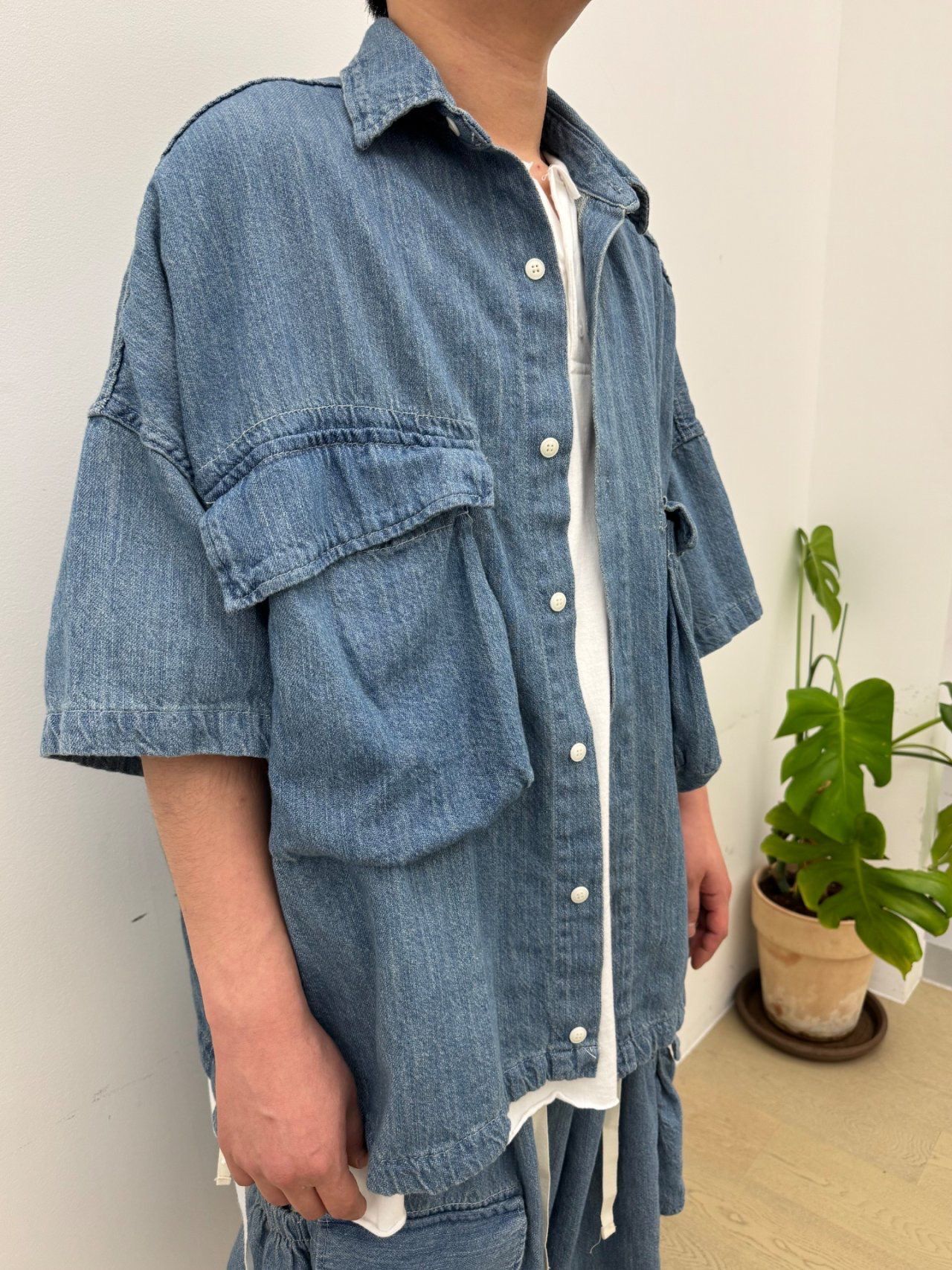 洗水淨色牛仔短袖恤衫 FARMERS-086S