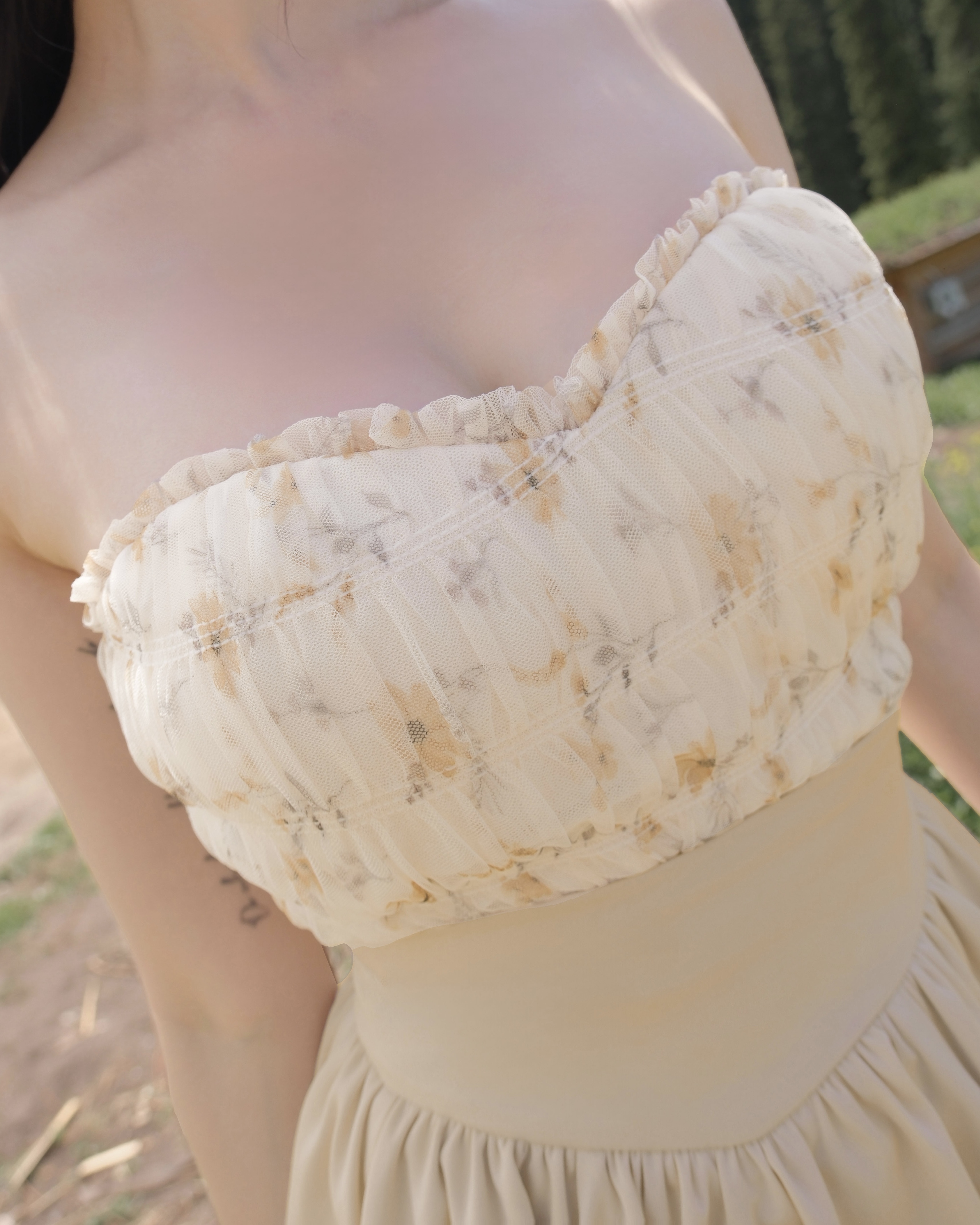 訂製-浪漫小花朵抓皺桃心馬甲