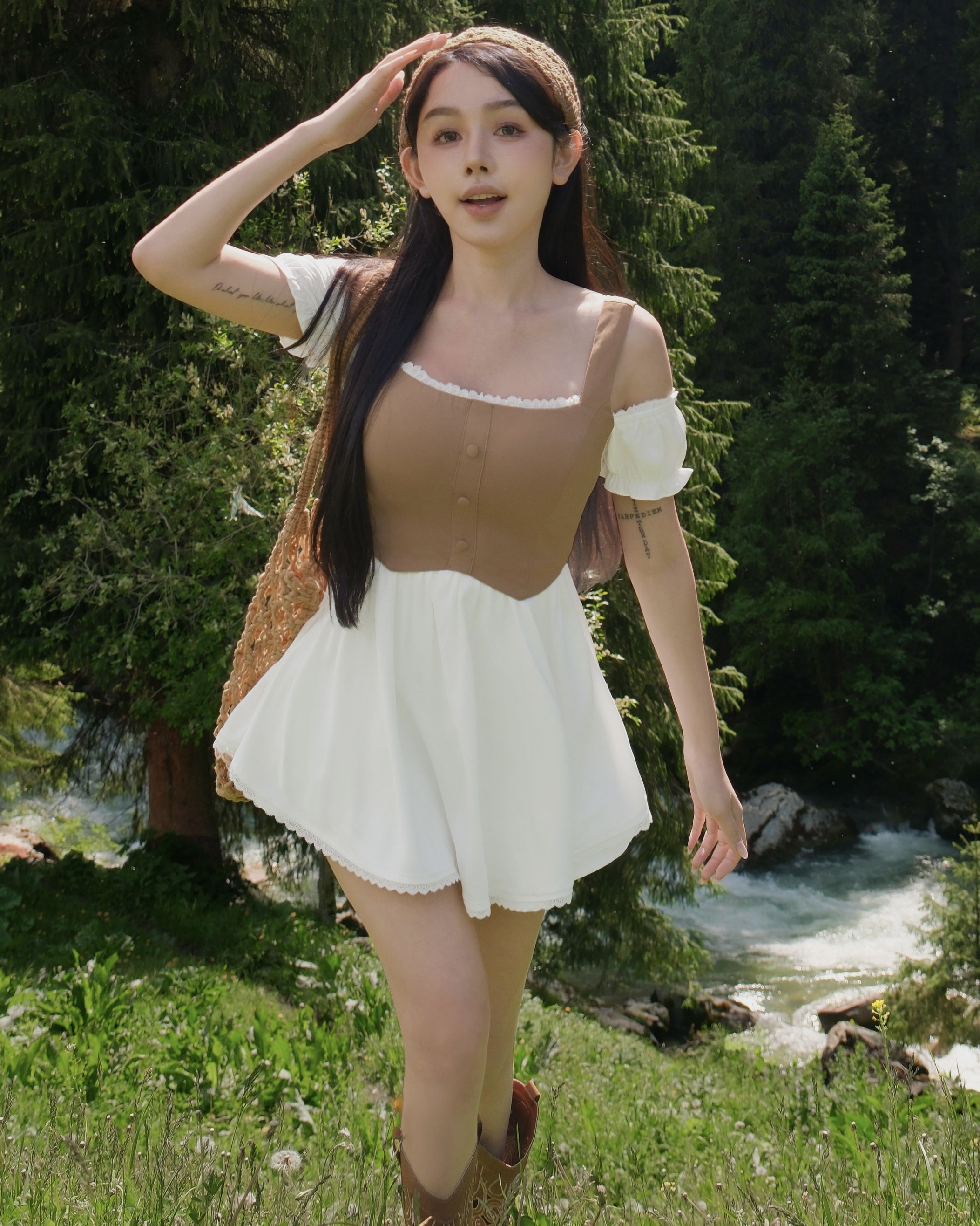 訂製-假兩件撞色背心連身褲裝