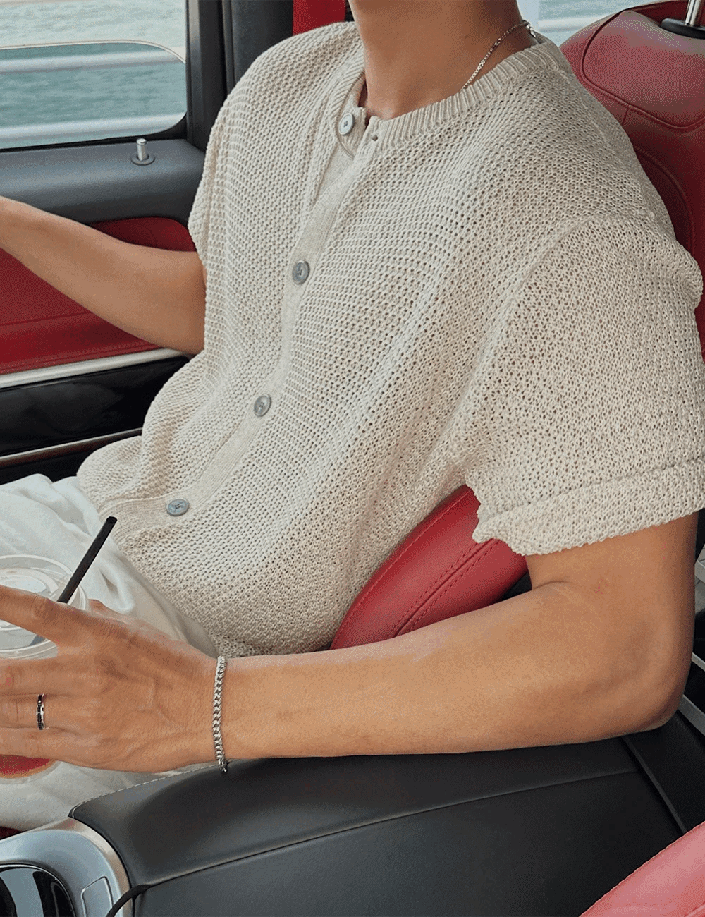 亞麻短袖針織開襟衫