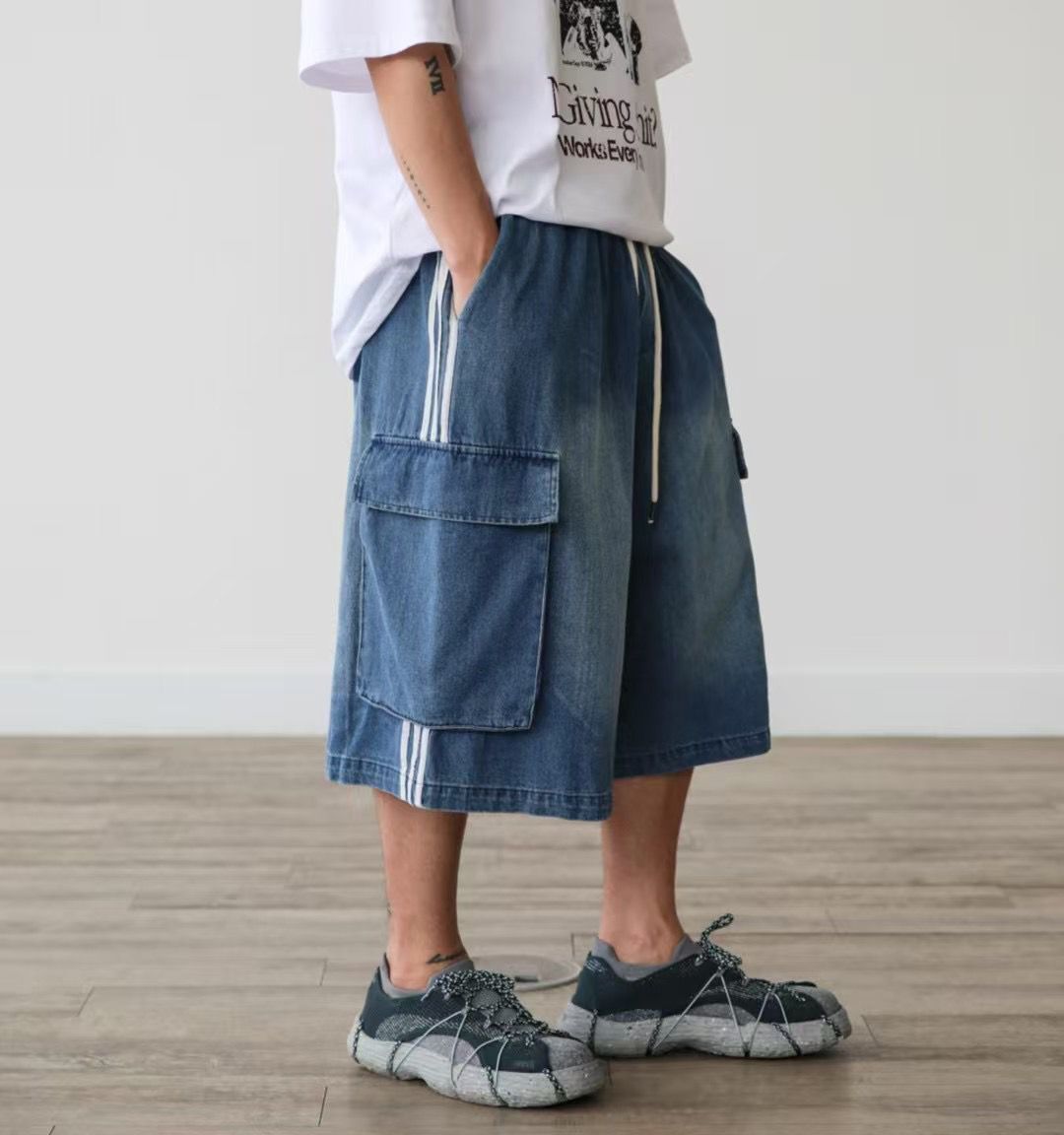 三間工裝牛仔短褲 P3118