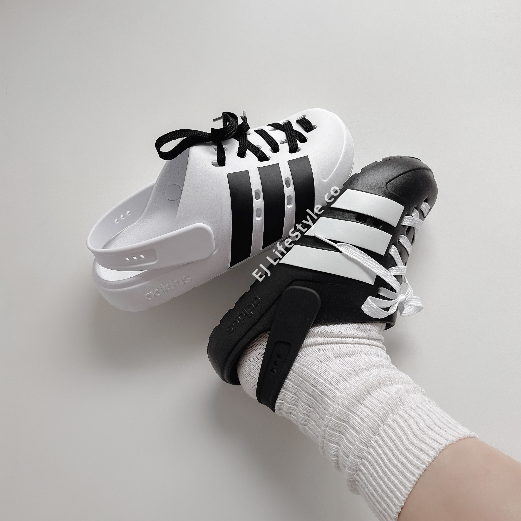 ADIDAS ADILETTE CLOGS 2.0 懶人鞋 洞洞拖鞋 防水 黑白 鞋帶款 男女鞋 JR4025 JR4027 / 調貨
