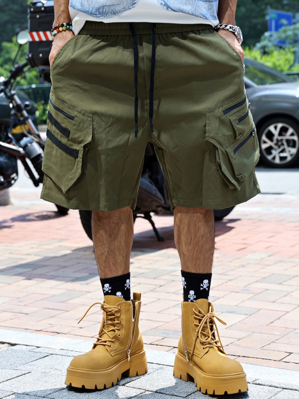 斜拉鍊口袋短褲