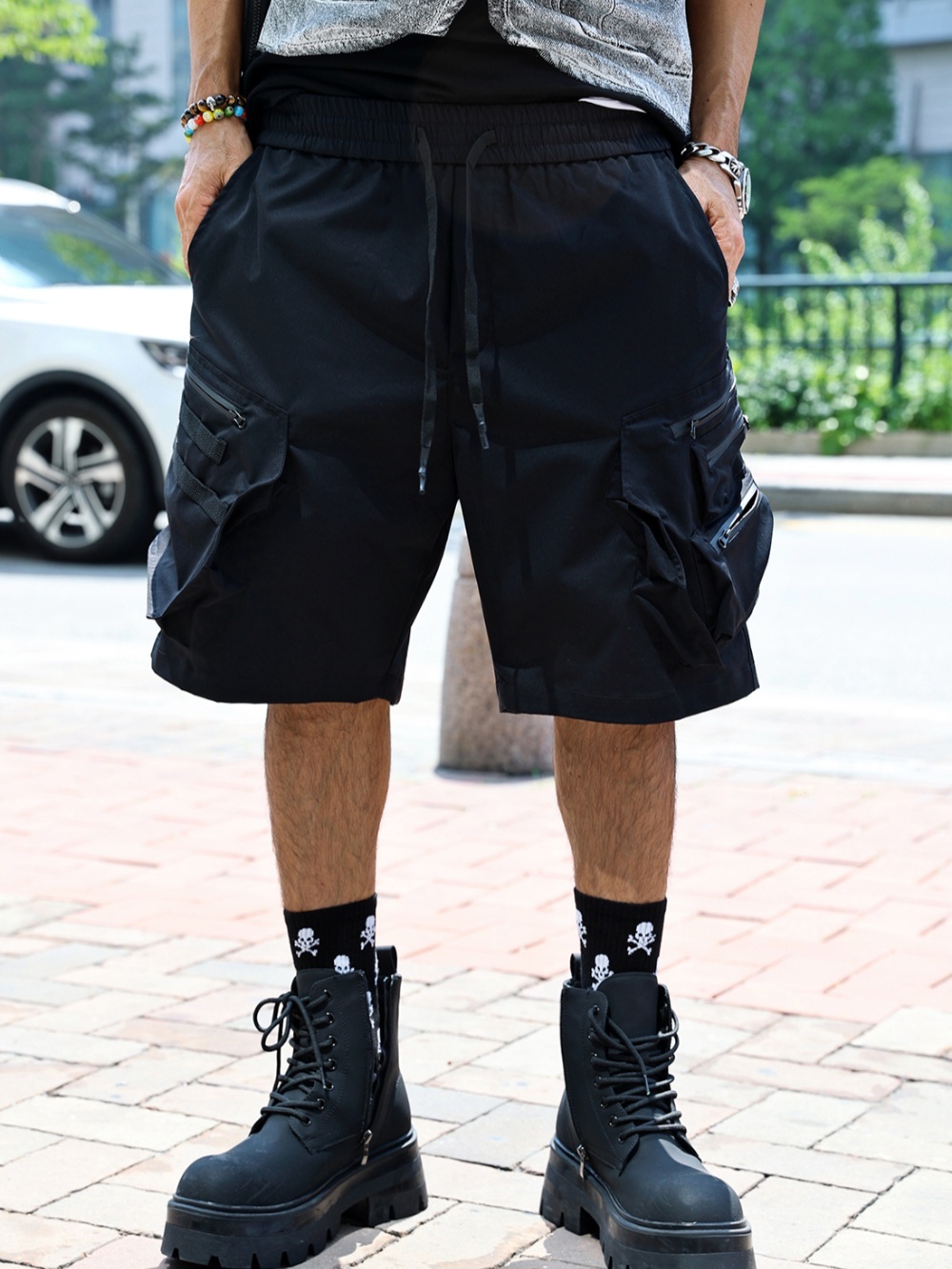 斜拉鍊口袋短褲