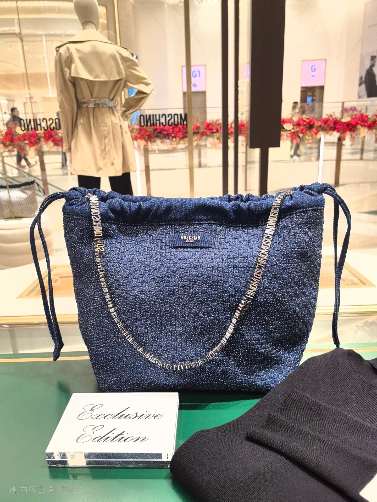 Moschino 深藍色 字母lettering shoulder tote