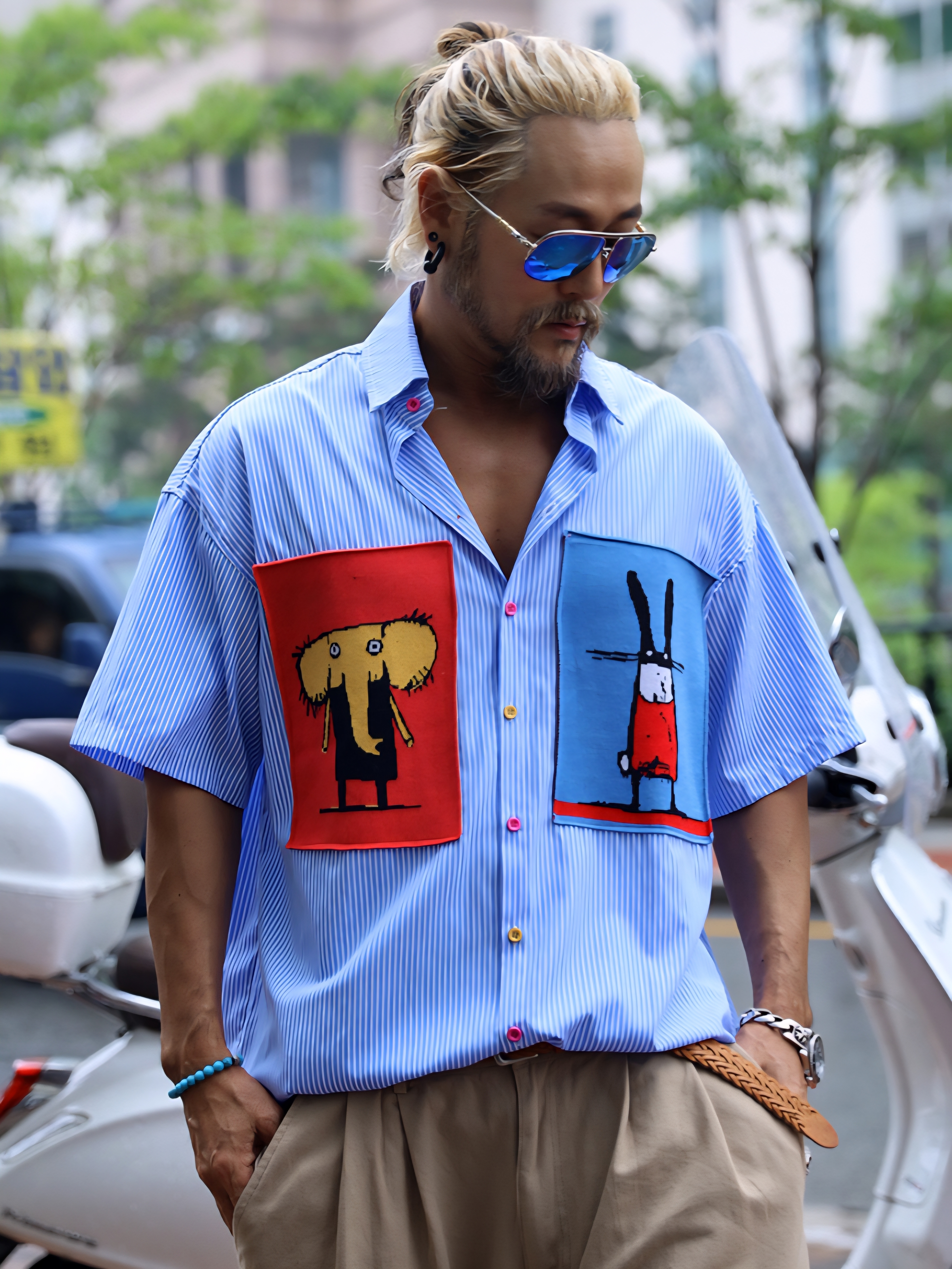 提花貼布短袖襯衫