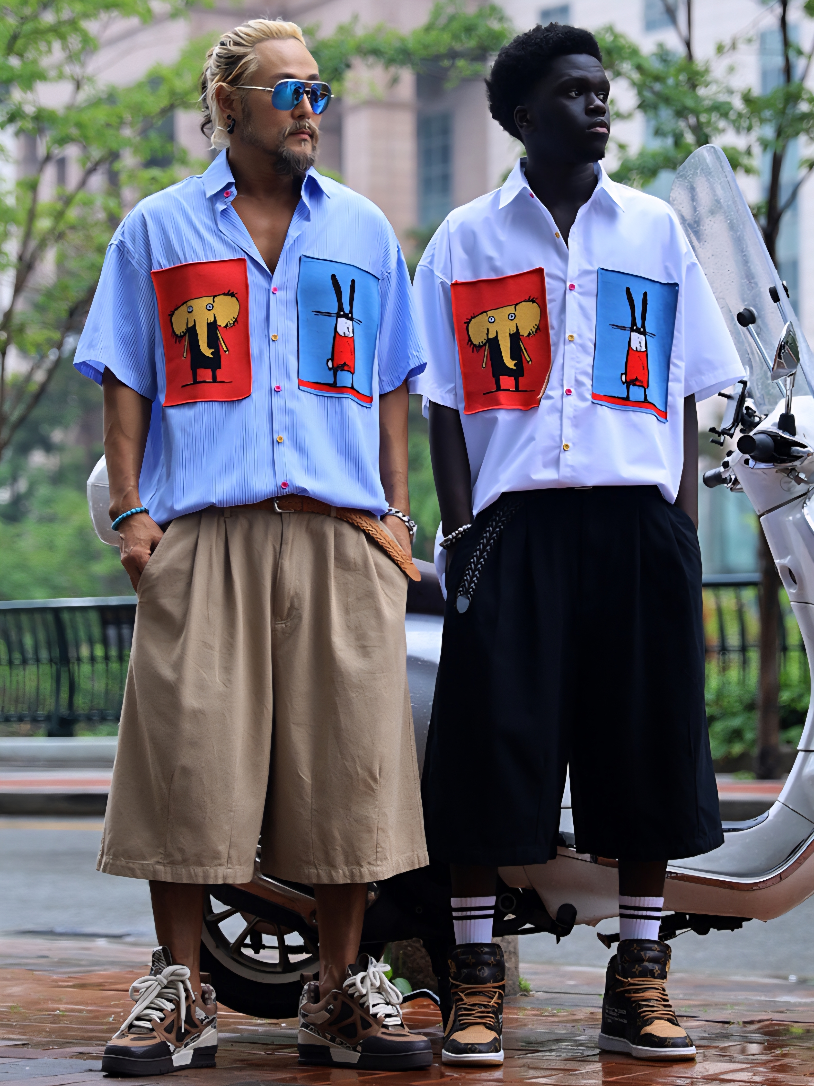 提花貼布短袖襯衫