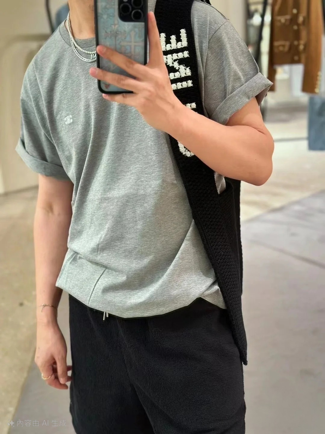 CELINE 灰色 basic Logo Tee 男款