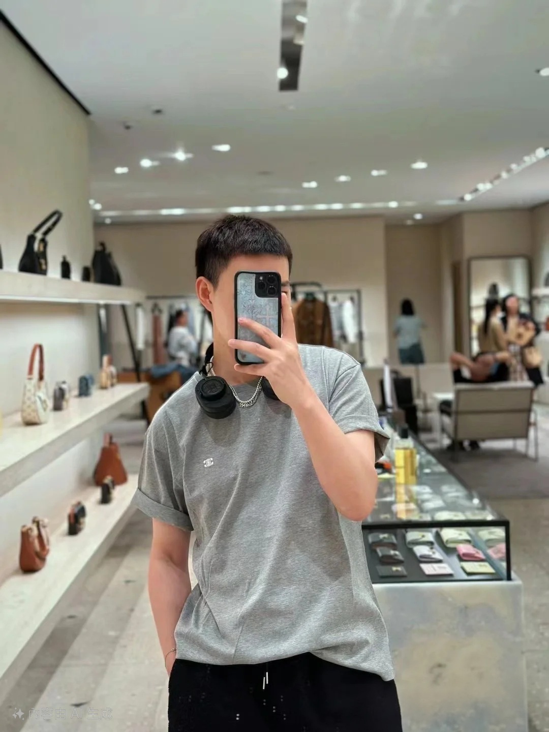 CELINE 灰色 basic Logo Tee 男款