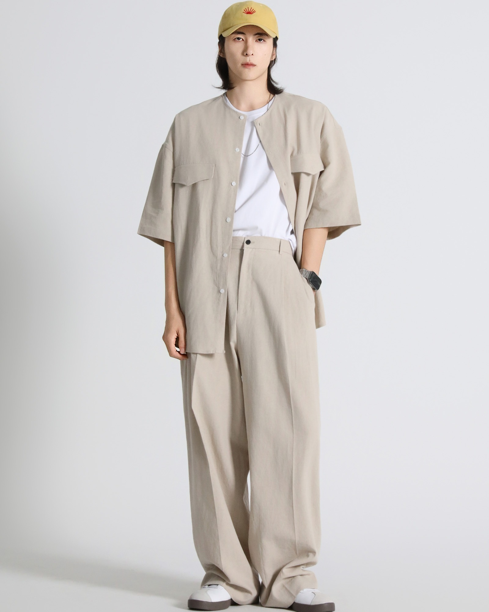 亞麻寬褲休閒褲