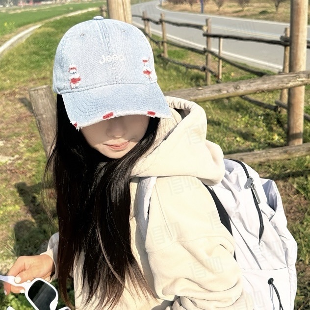 Jeep 吉普 單寧仿舊復古刷破設計 可調節後扣 牛仔帽 棒球帽 遮陽帽 小臉帽 老帽 4種配色