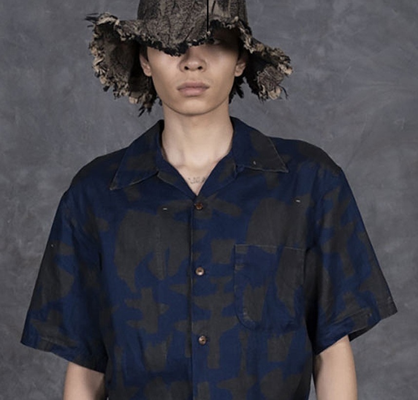KAPITAL 2025 FRENCH CROSS LINEN GUIDING LIGHT CROW DISCHARGE PRINT SHIRT S/S - PRE ORDER ITEM (預訂中)
