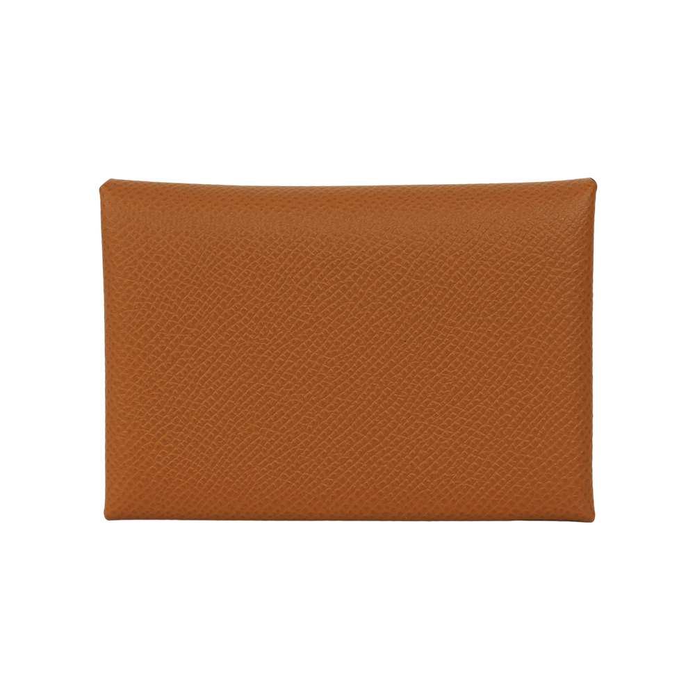 【Hermès】Calvi Duo Epsom皮釦式卡片夾/零錢包(金棕色)