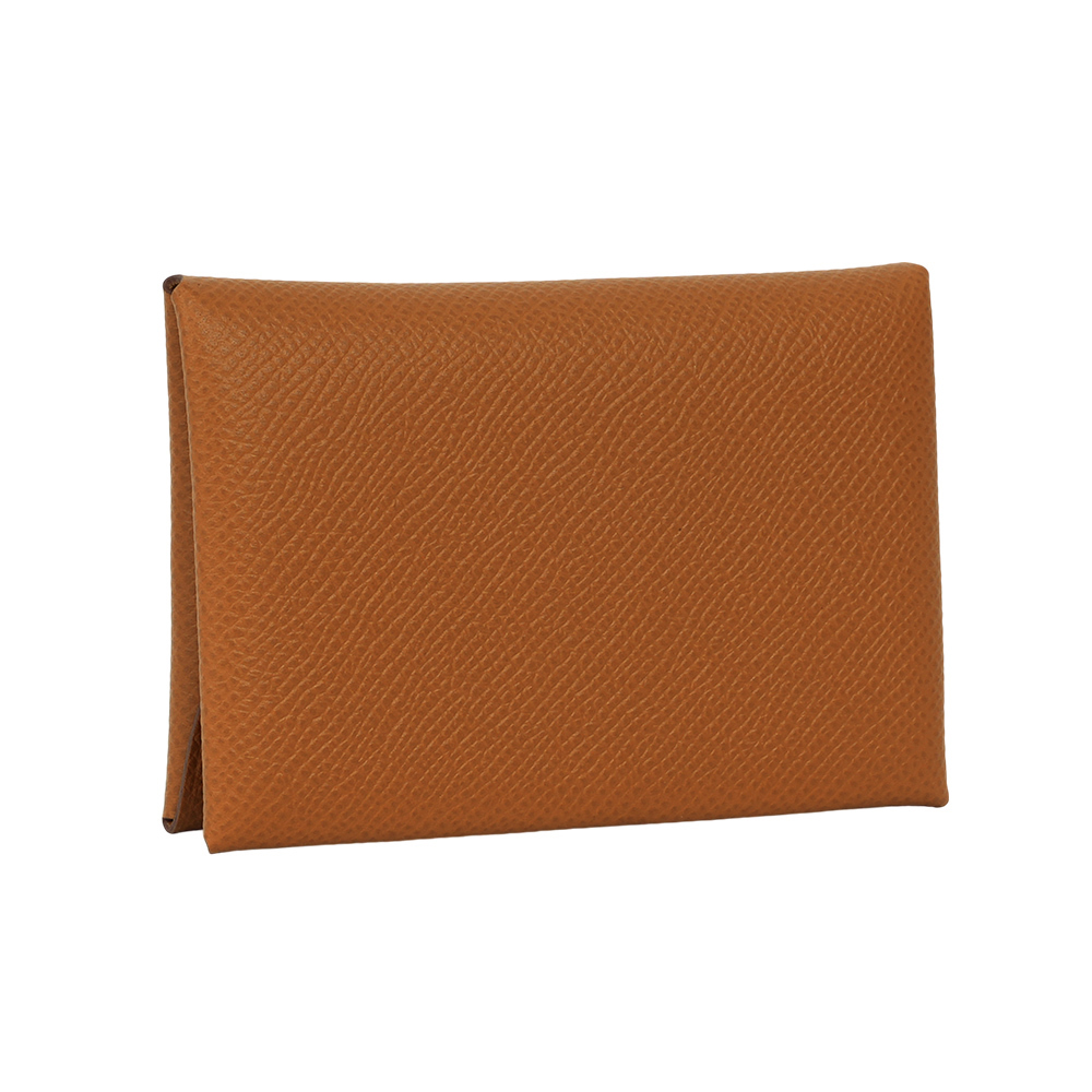 【Hermès】Calvi Duo Epsom皮釦式卡片夾/零錢包(金棕色)