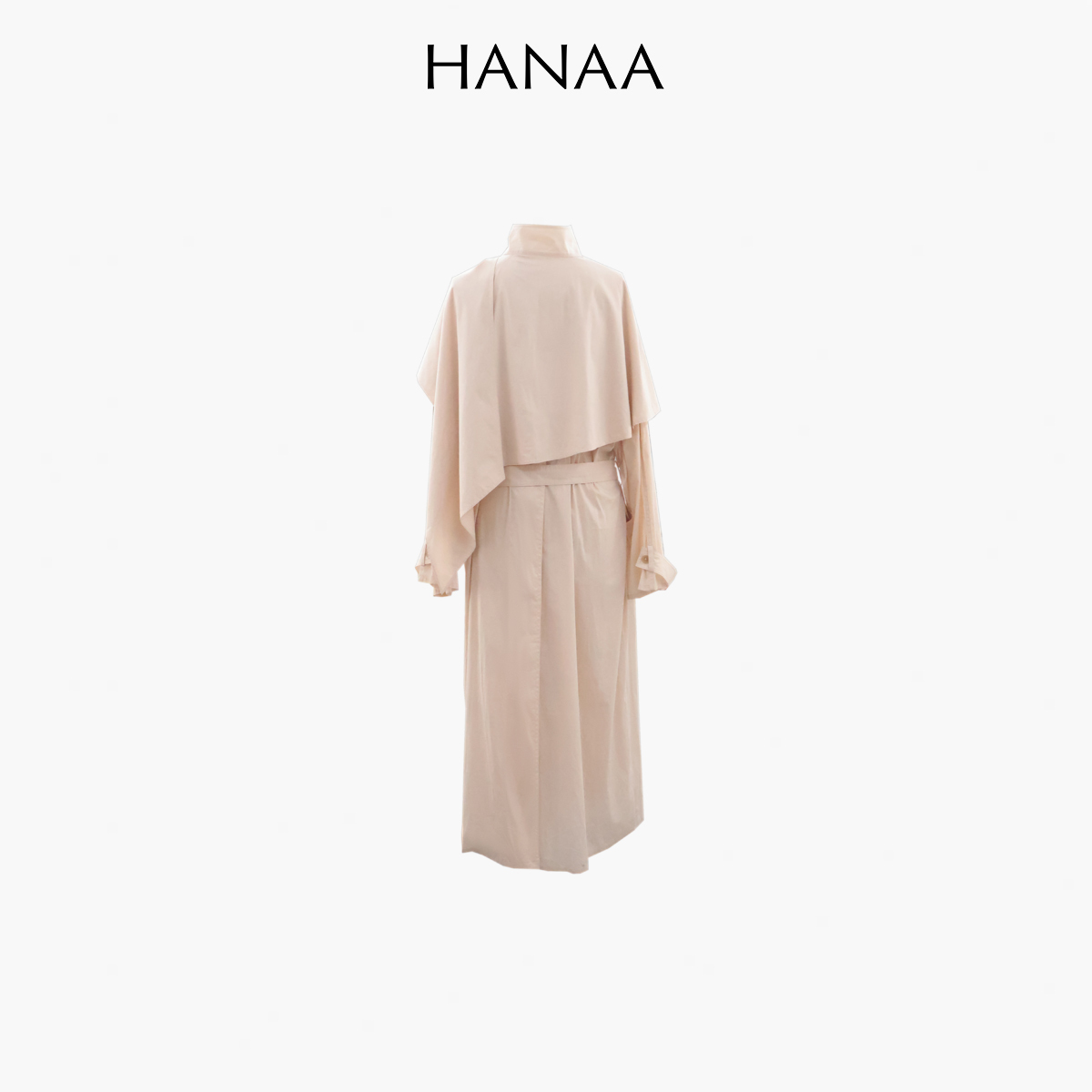 HANAA 新款純棉多穿領立裁廓形披肩長風衣