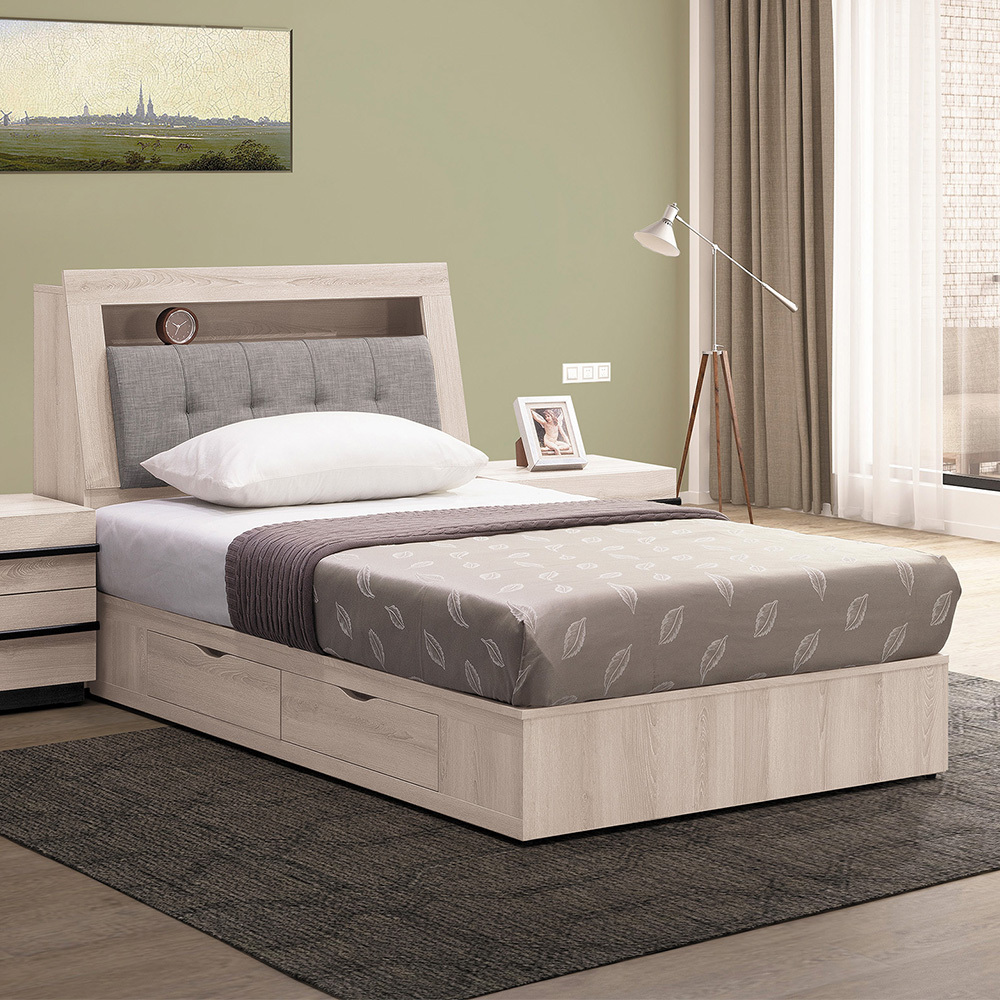 瑪諾3.5尺單人床組(床頭箱+二抽收納床底-不含床墊)