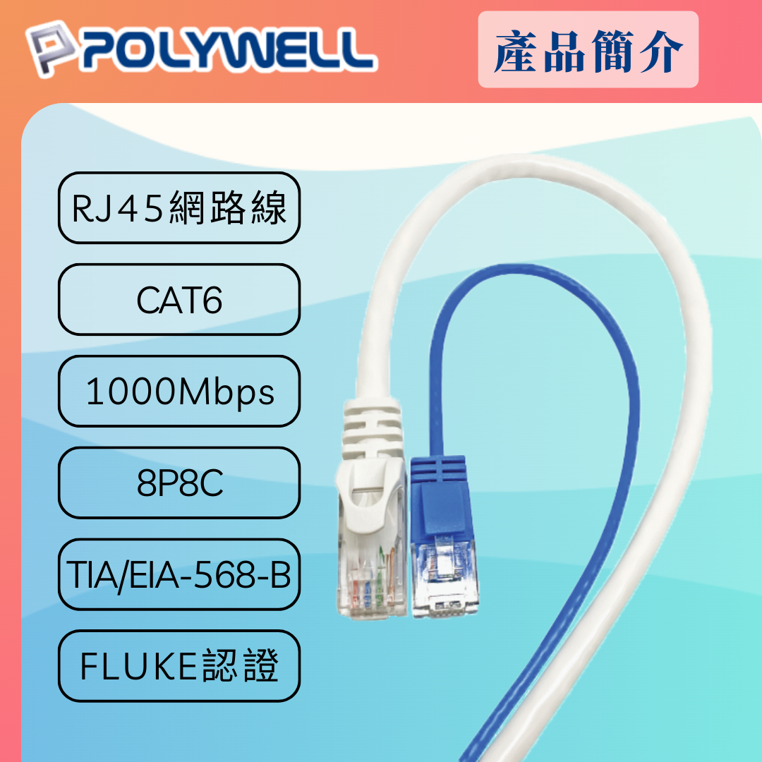 台灣現貨 POLYWELL CAT6 極細高速網路線 20公分~15米 網路線 RJ45 福祿克認證