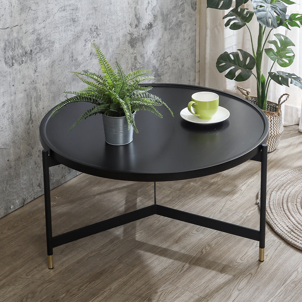 得恩2.8尺工業風圓形木面大茶几(黑色Y字鐵腳座-兩色可選)