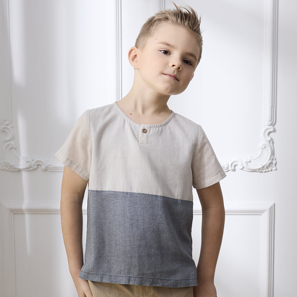 PIPPY細條紋剪接棉質上衣 灰