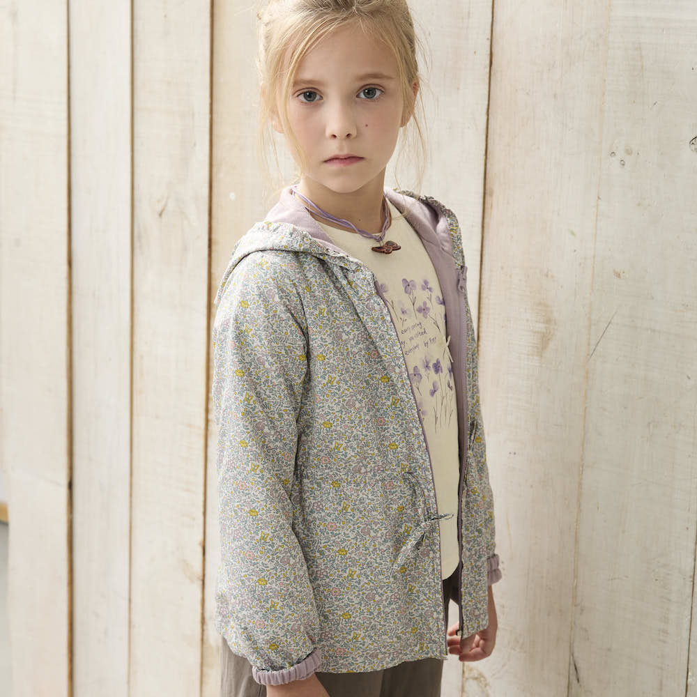 PIPPY春日碎花雙面穿抽繩連帽外套 粉紫