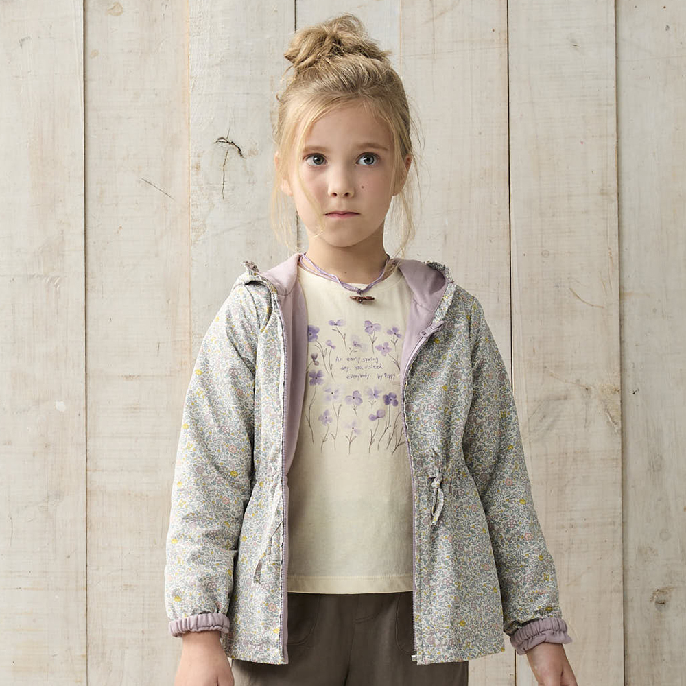 PIPPY春日碎花雙面穿抽繩連帽外套 粉紫