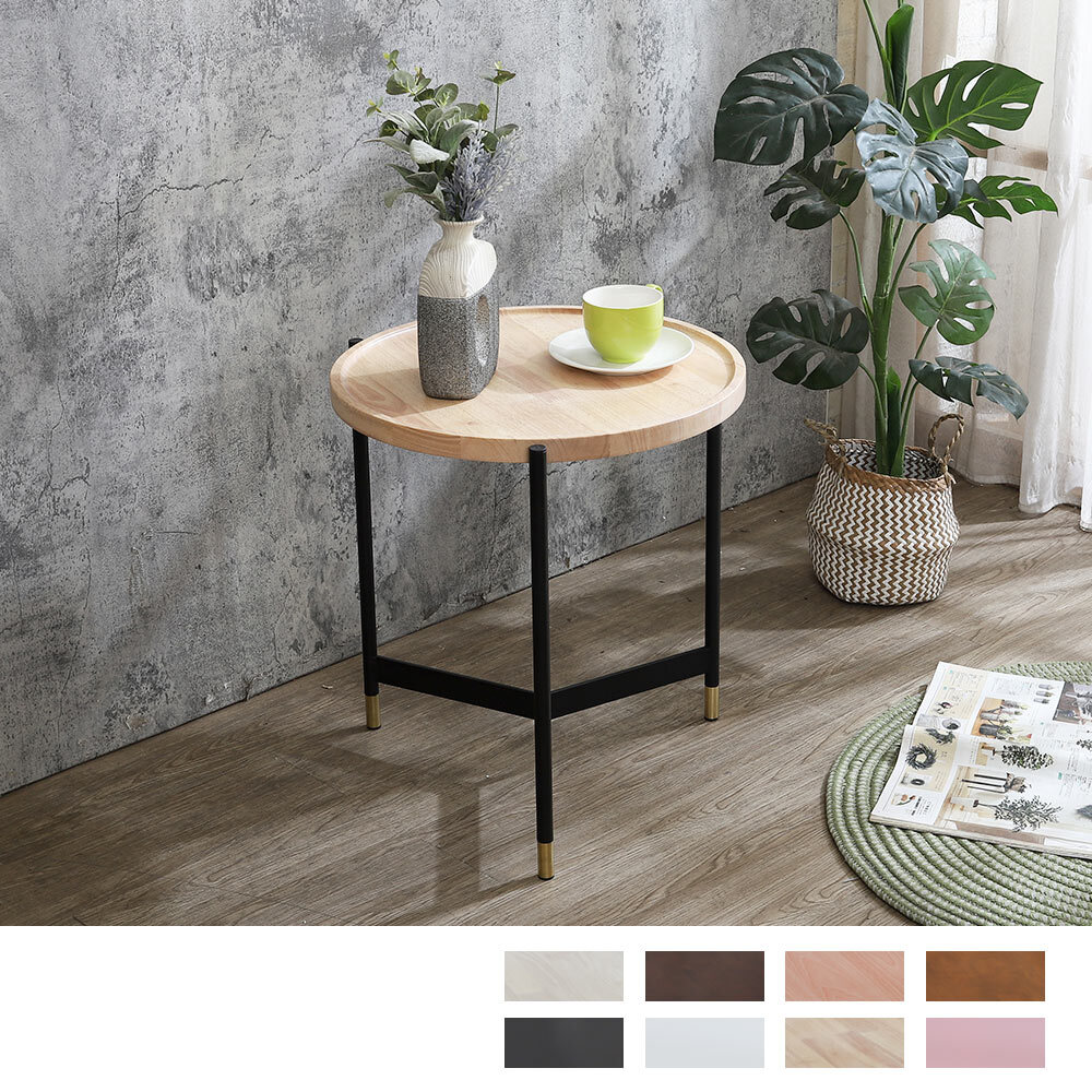 得恩1.8尺工業風圓形木面小茶几/邊几/邊桌(黑色Y字鐵腳座-八色可選)