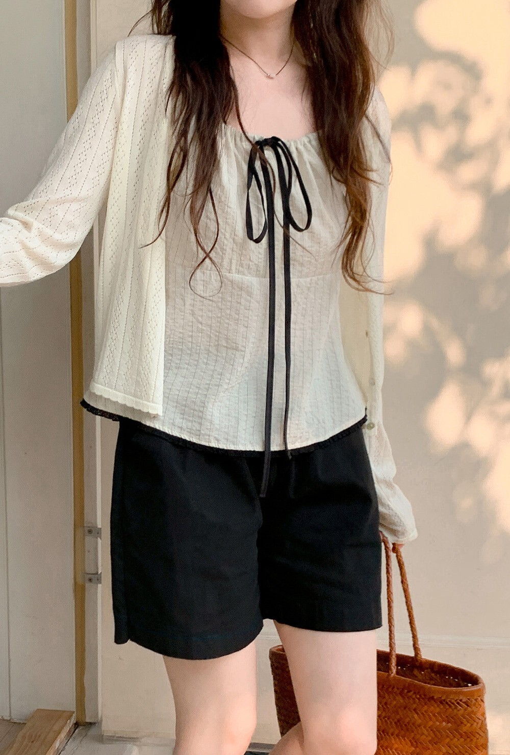 韓國grace muse授權 清爽日常壓紋綁結細肩背心