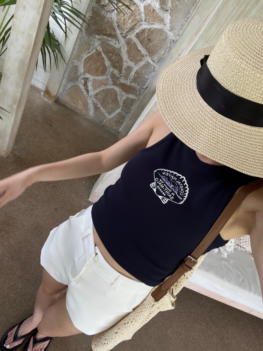 螺紋刺繡美式圖騰背心*3色