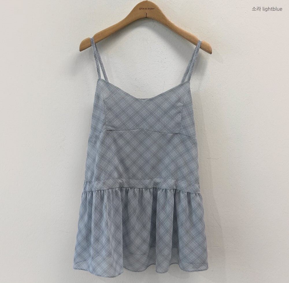 韓國grace muse授權 靜謐柔和格紋綁帶洋裝感上衣